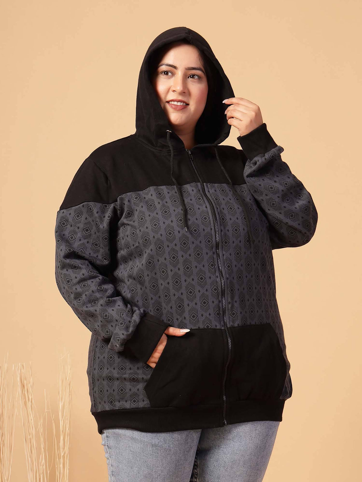 Women Grey Colorblock Hoodie | SS90 - view 4