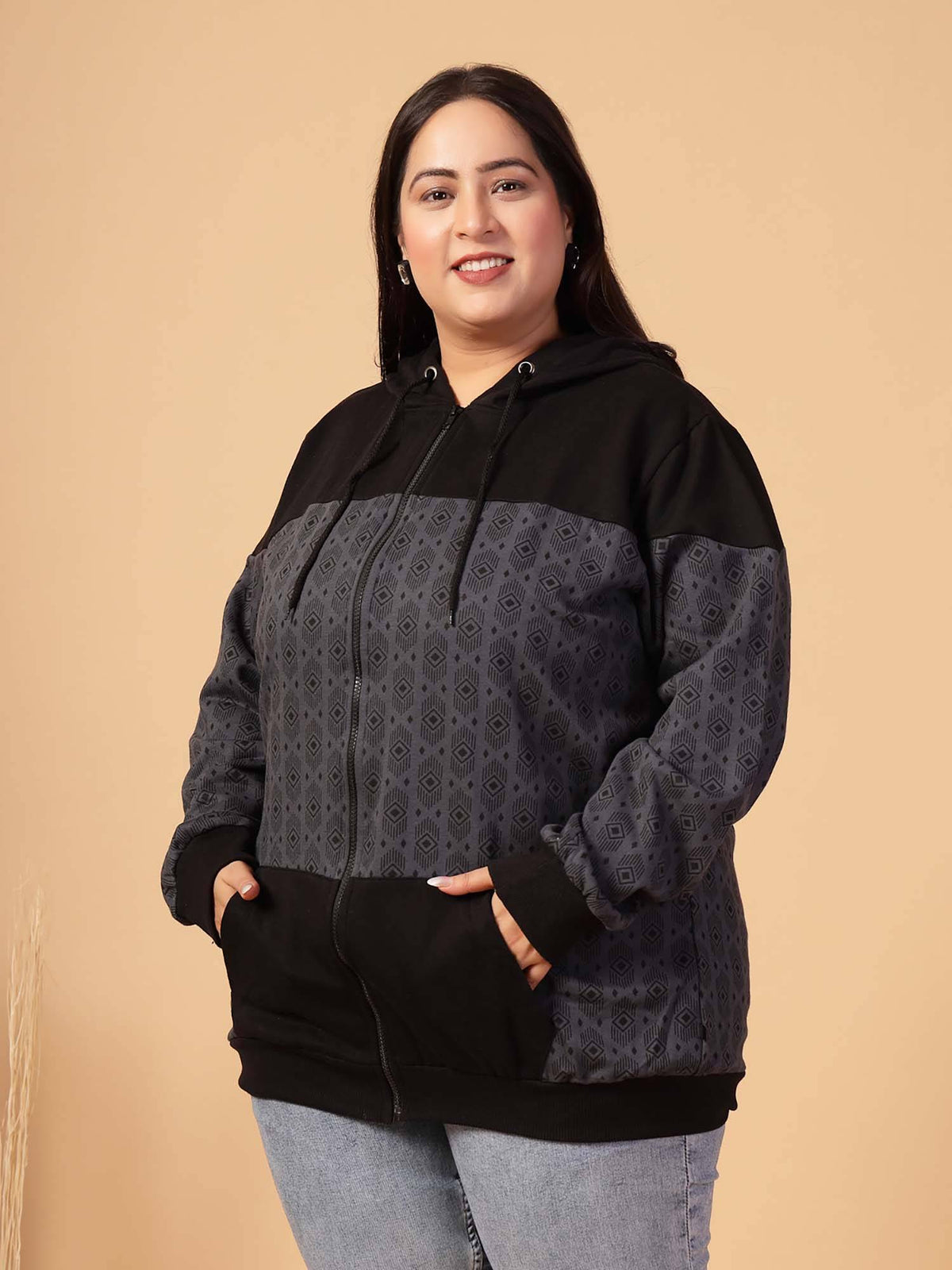 Women Grey Colorblock Hoodie | SS90 - view 5