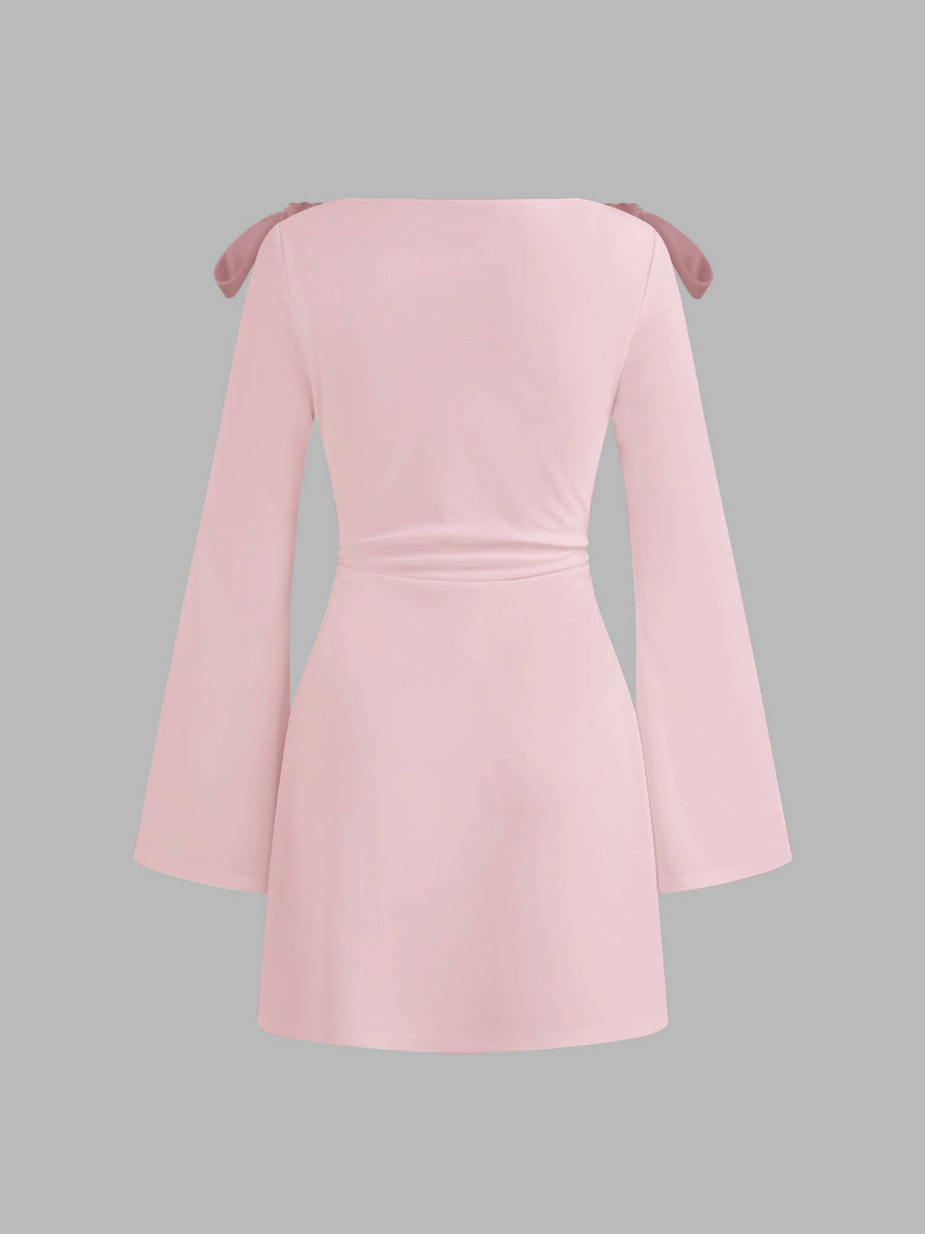 Boat Neckline Solid Ruched Bowknot Mini Dress | D56 - view 6