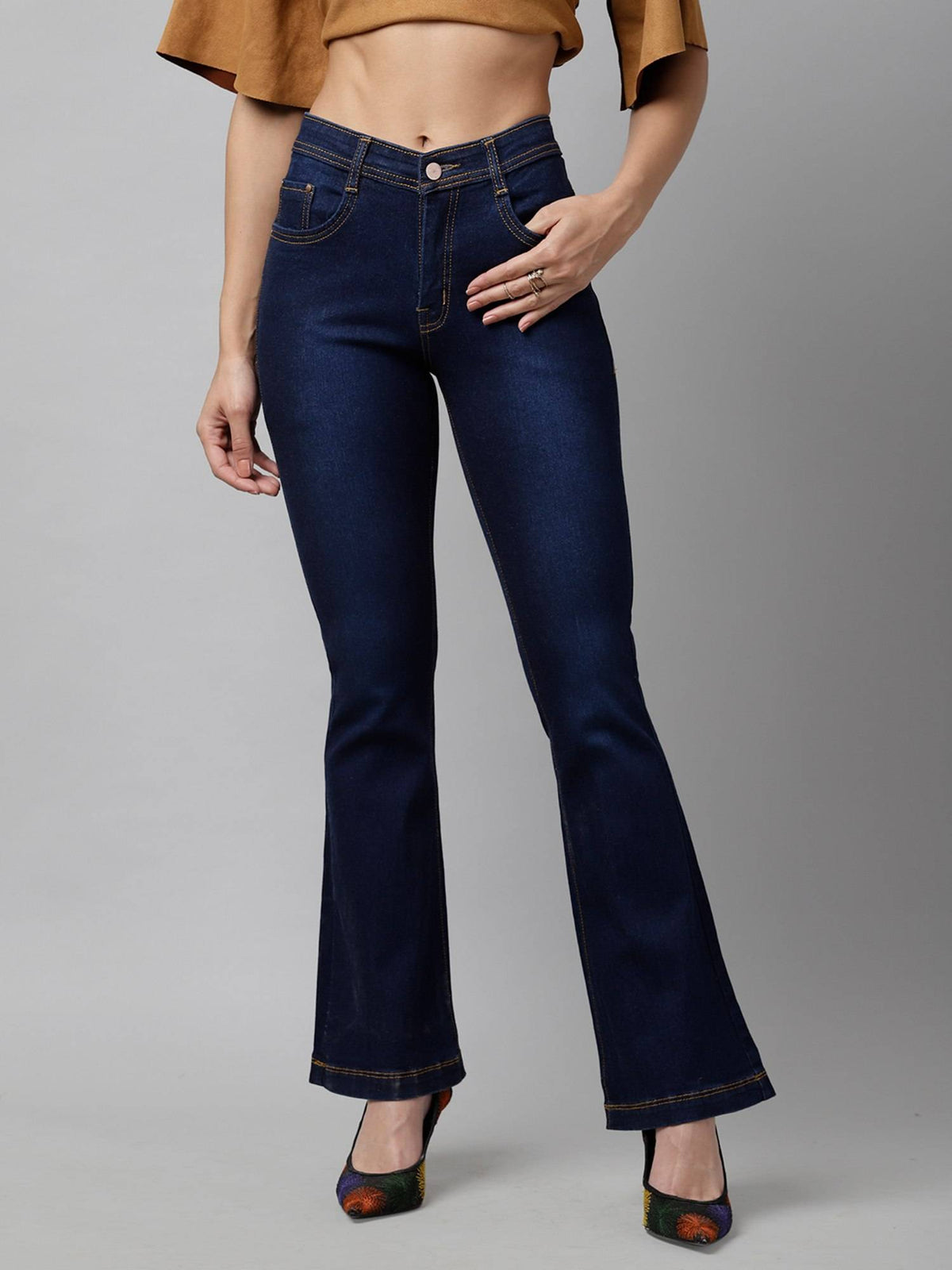 Navy Blue Boot Cut Mid-Rise Clean Look Jeans | BT10 - view 2