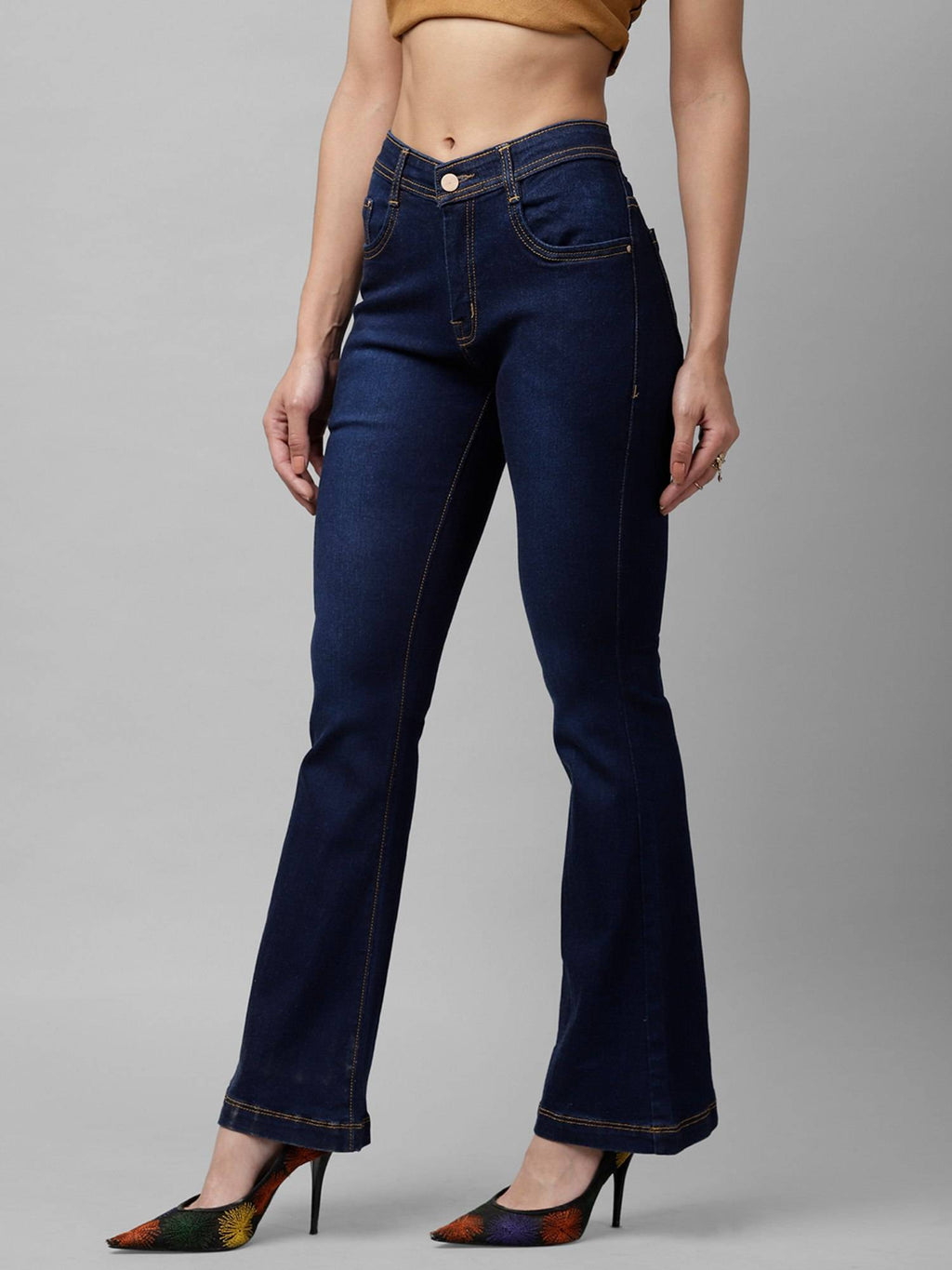 Navy Blue Boot Cut Mid-Rise Clean Look Jeans | BT10 - view 3