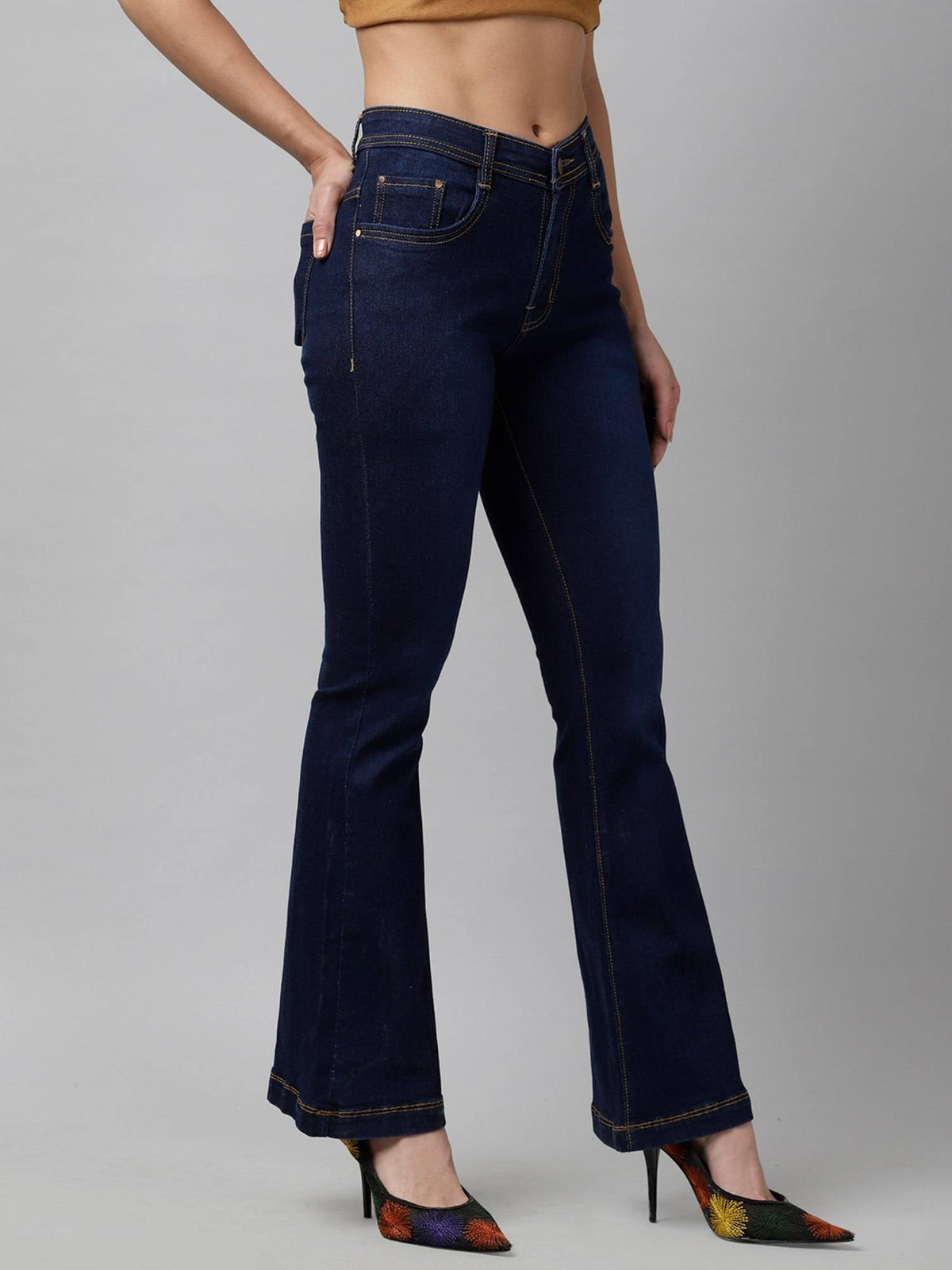 Navy Blue Boot Cut Mid-Rise Clean Look Jeans | BT10 - view 4
