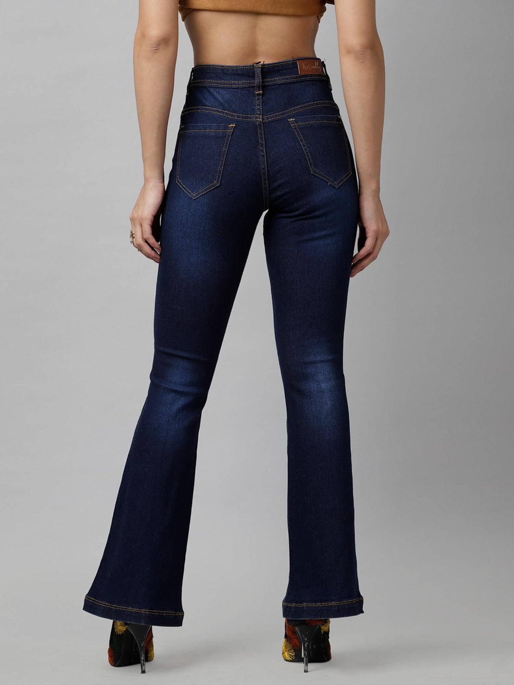 Navy Blue Boot Cut Mid-Rise Clean Look Jeans | BT10 - view 5
