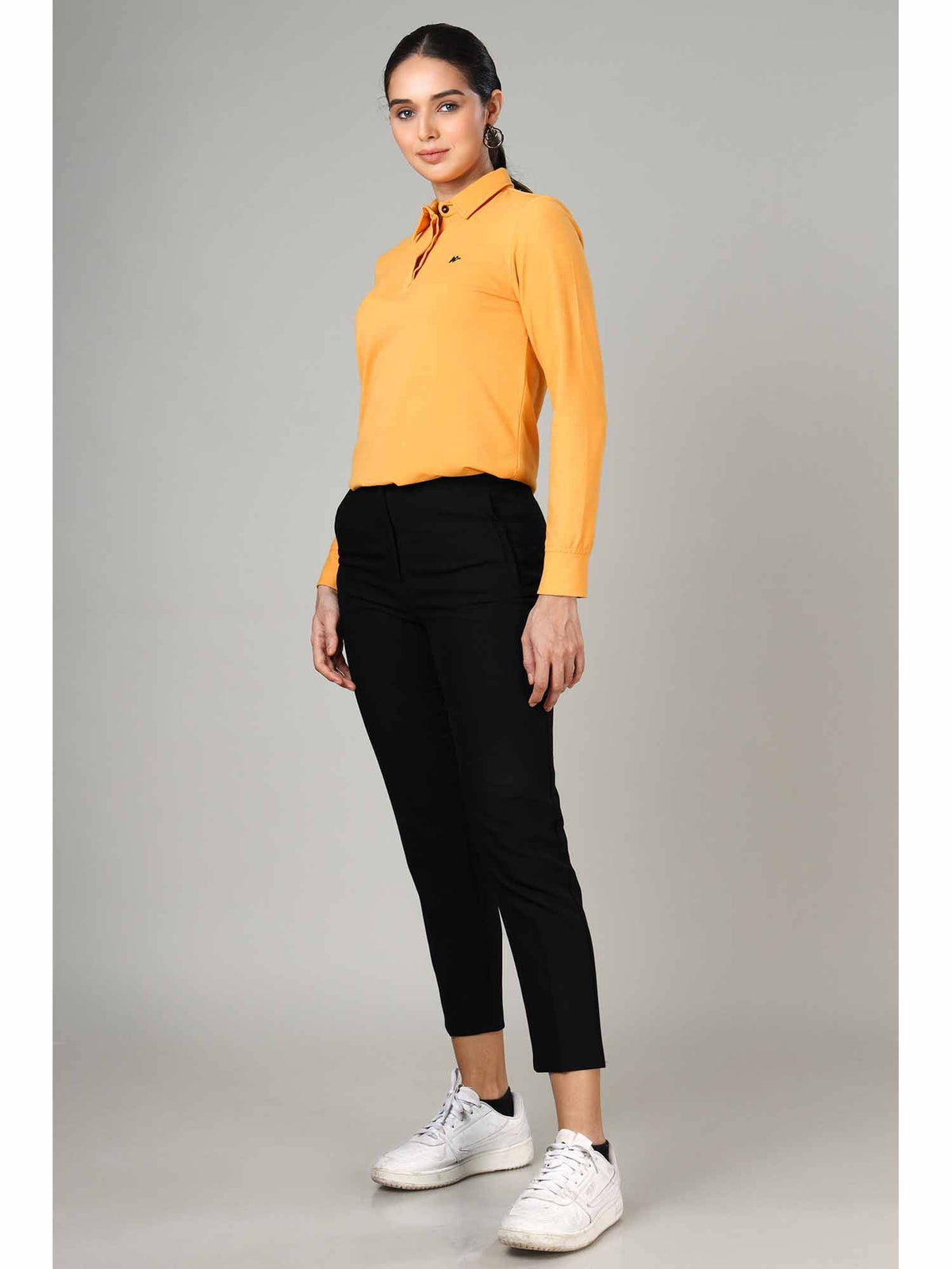 Women's Mustard Long Sleeve Polo T-Shirt | PW43 - view 4