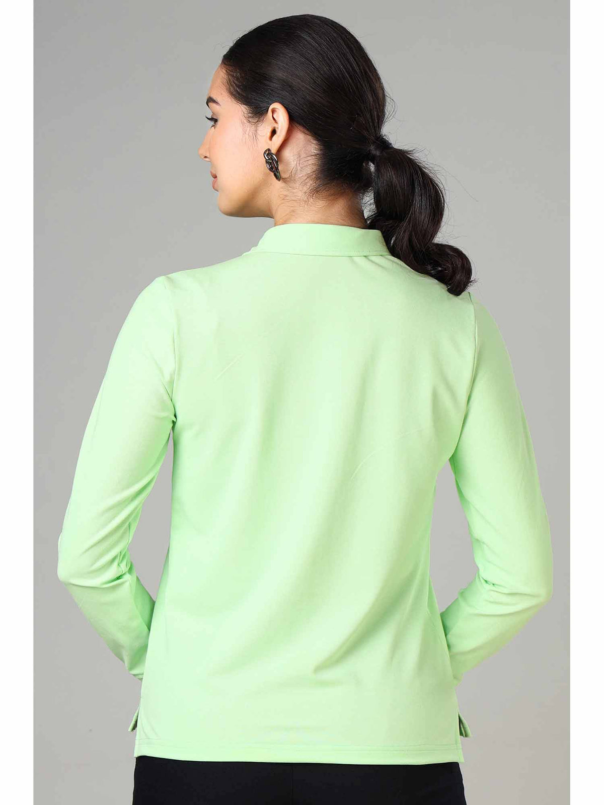 Women's Seafoam Green Long Sleeve Polo T-Shirt | PW43 - view 2