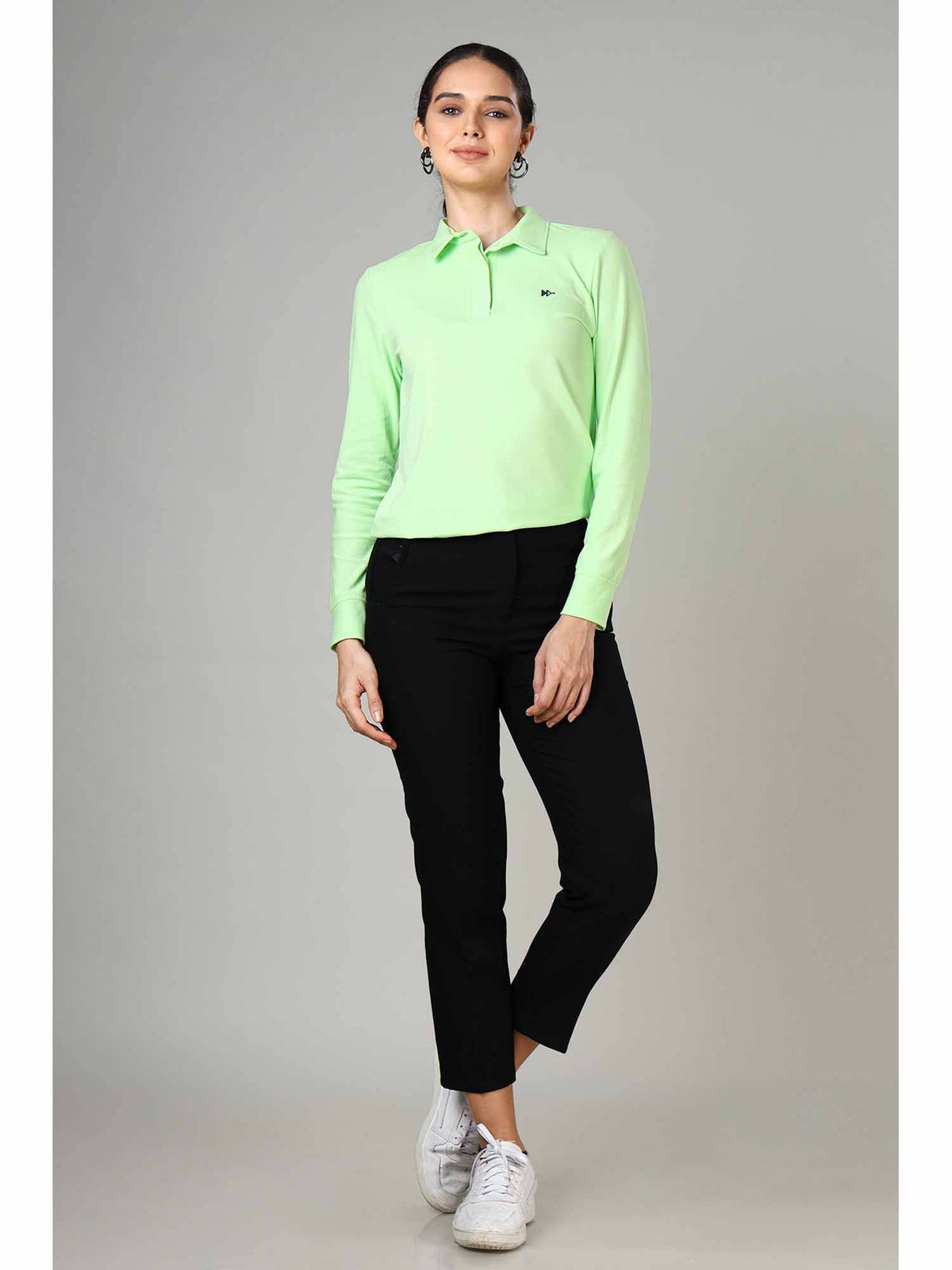 Women's Seafoam Green Long Sleeve Polo T-Shirt | PW43 - view 4