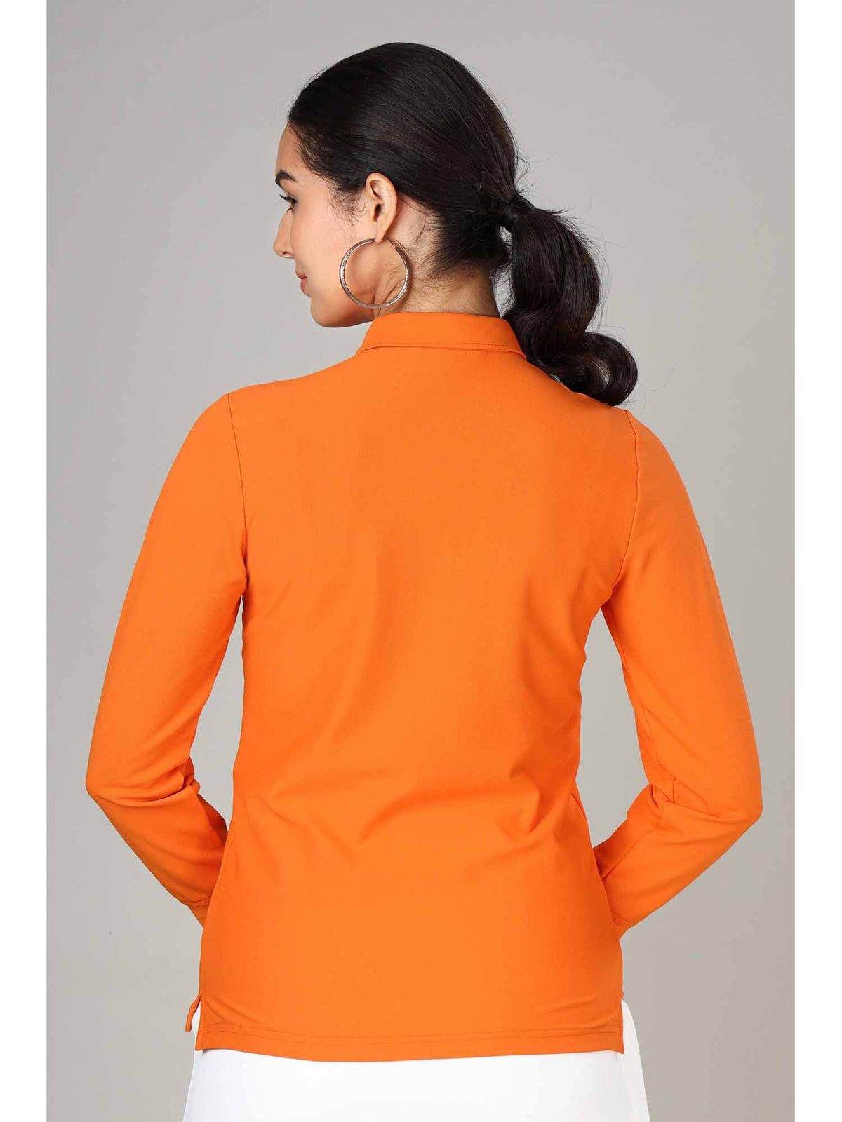 Women's Apricot Orange Long Sleeve Polo T-Shirt | PW43 - view 2