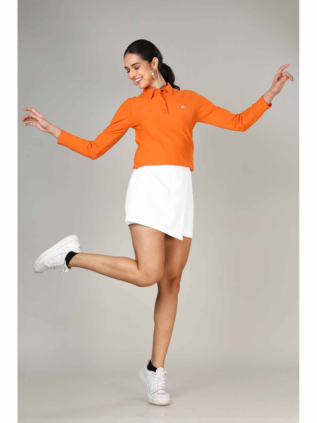 Women's Apricot Orange Long Sleeve Polo T-Shirt | PW43 - view 4