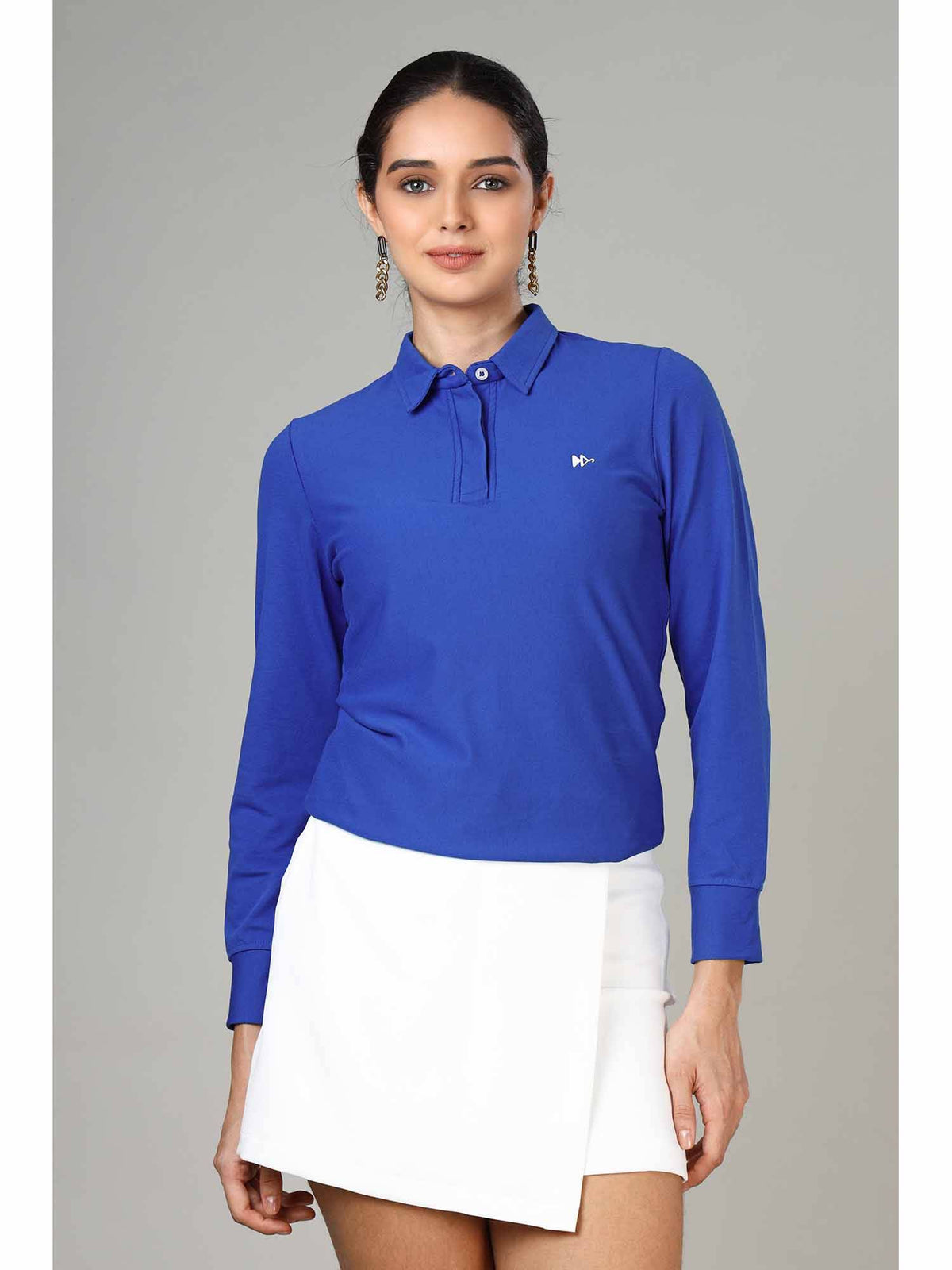 Women's Royal Blue Long Sleeve Polo T-Shirt | PW43 - view 1