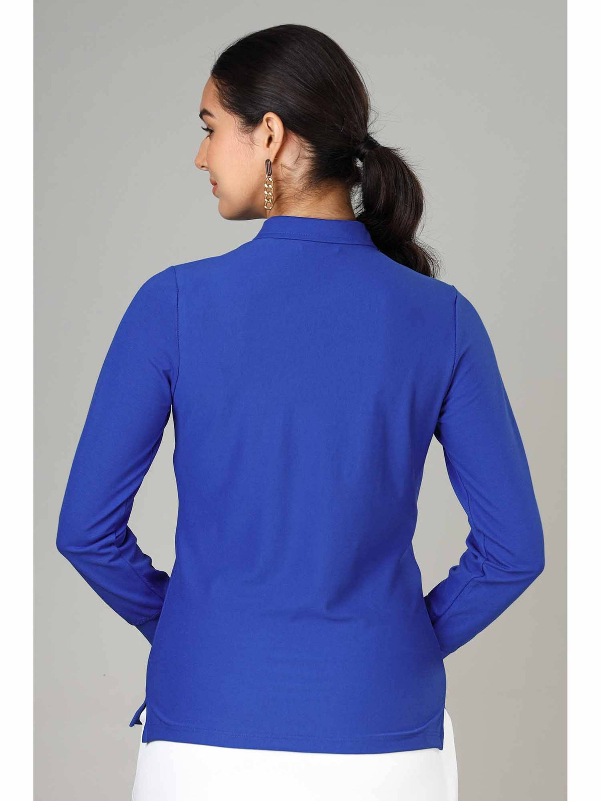 Women's Royal Blue Long Sleeve Polo T-Shirt | PW43 - view 2