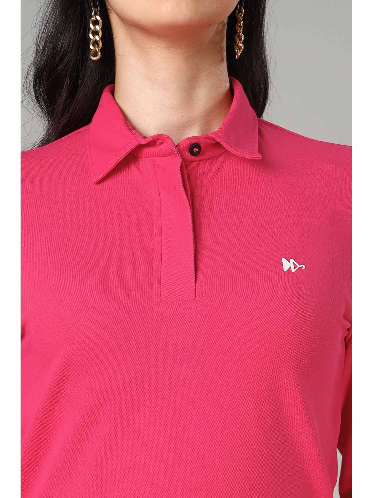 Women's Hot Pink Long Sleeve Polo T-Shirt | PW43 - view 3