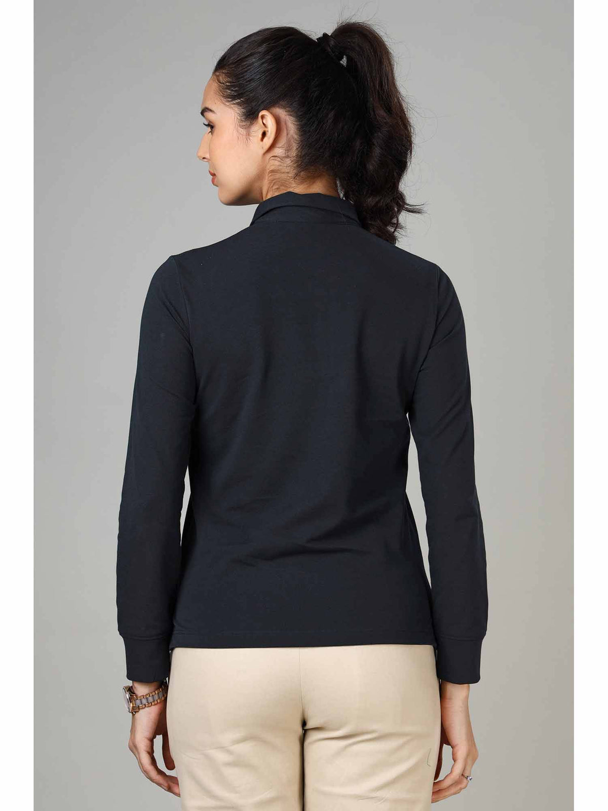 Women's Navy Blue Long Sleeve Polo T-Shirt | PW43 - view 2