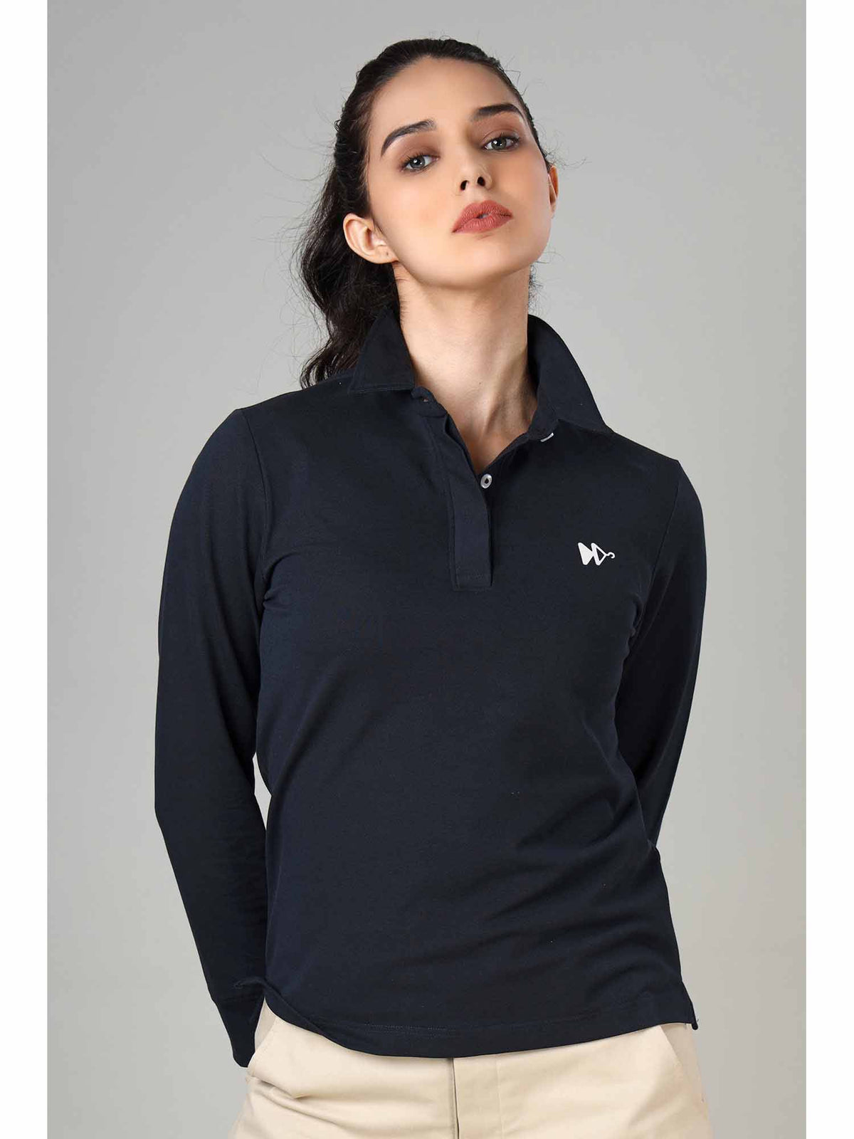 Women's Navy Blue Long Sleeve Polo T-Shirt | PW43 - view 3