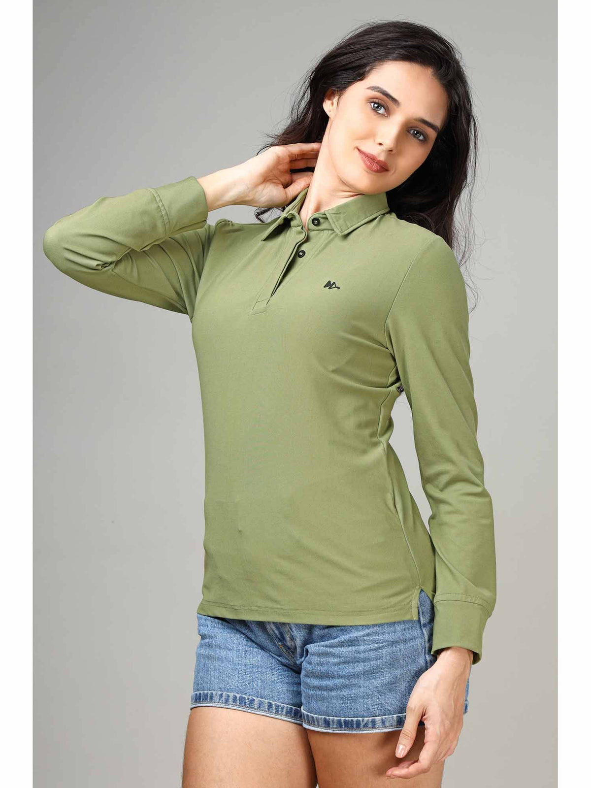 Women's Grey Long Sleeve Polo T-Shirt | PW43 - view 13