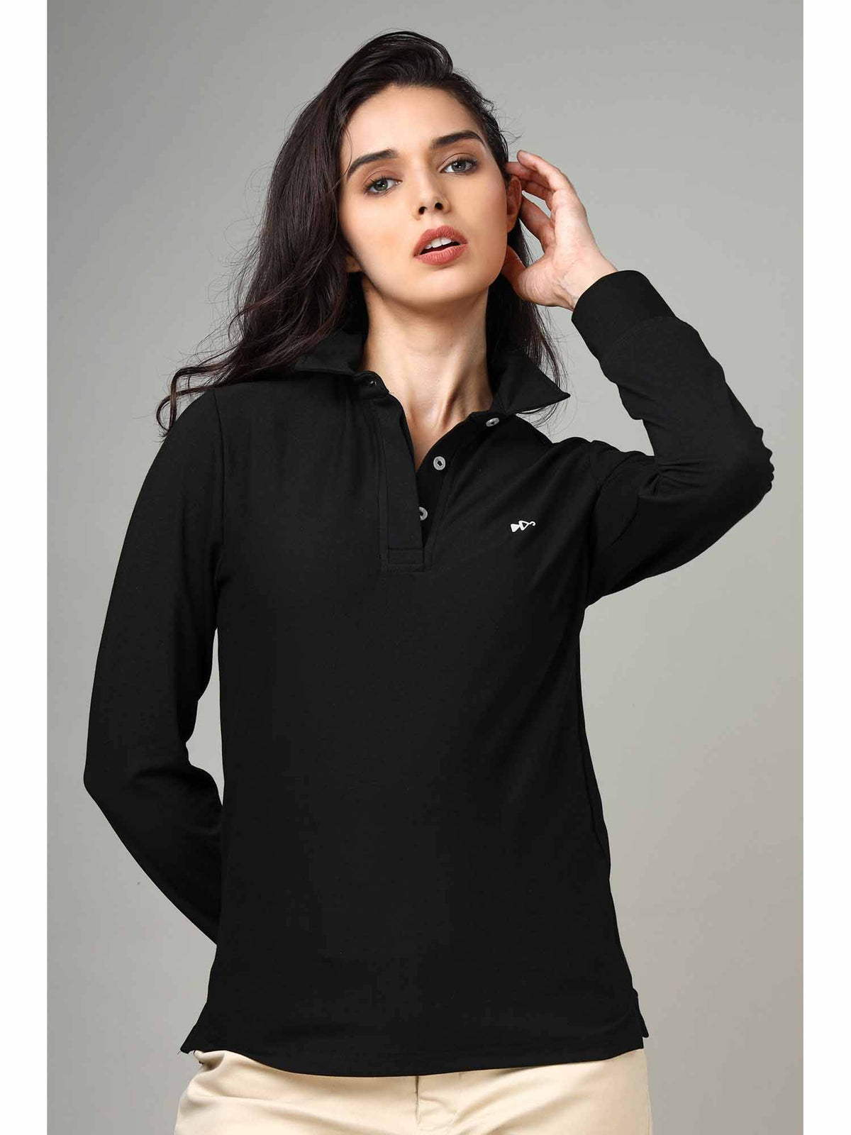 Women's Onion Pink Long Sleeve Polo T-Shirt | PW43 - view 5