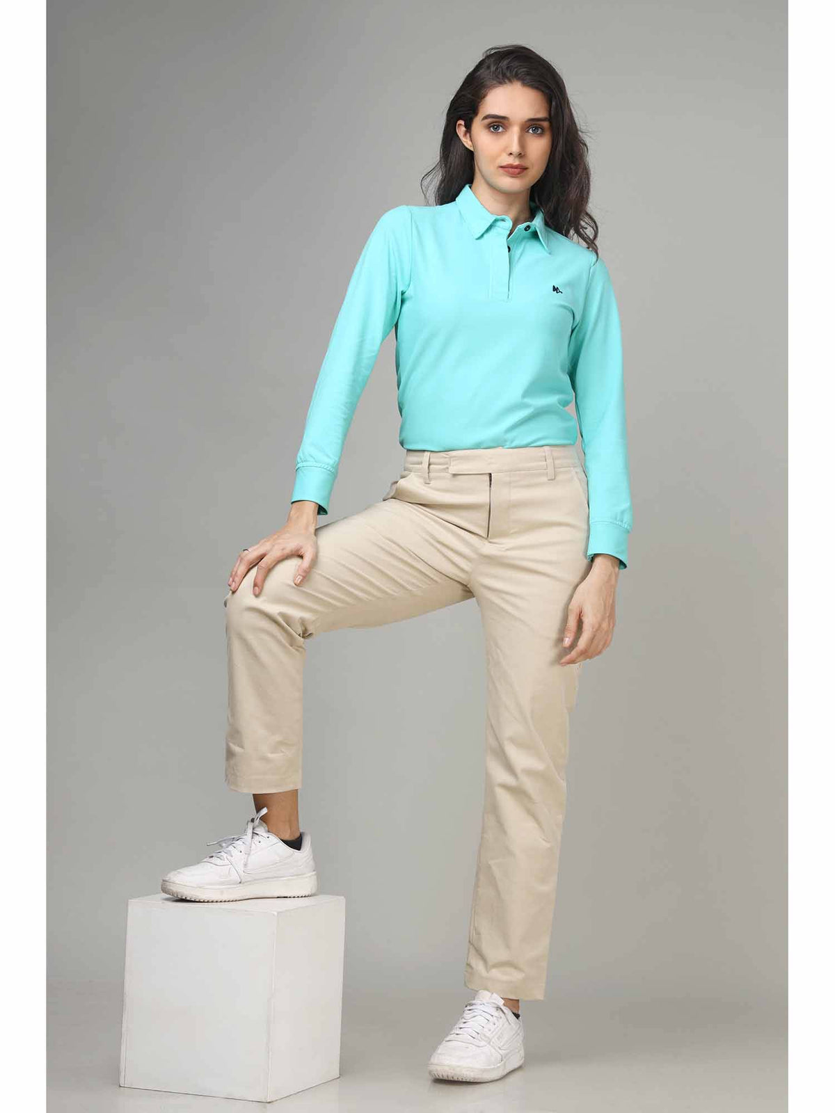 Women's Arctic Blue Long Sleeve Polo T-Shirt | PW43 - view 4