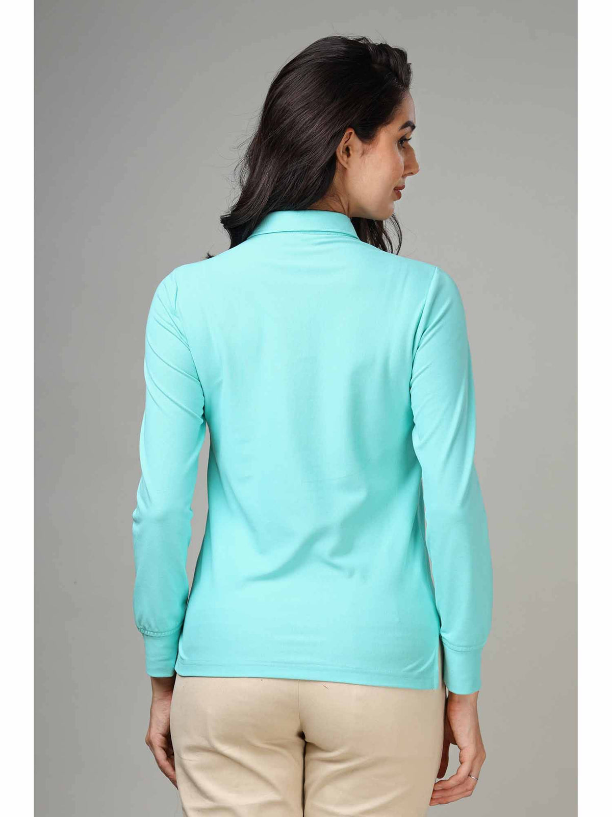 Women's Arctic Blue Long Sleeve Polo T-Shirt | PW43 - view 2