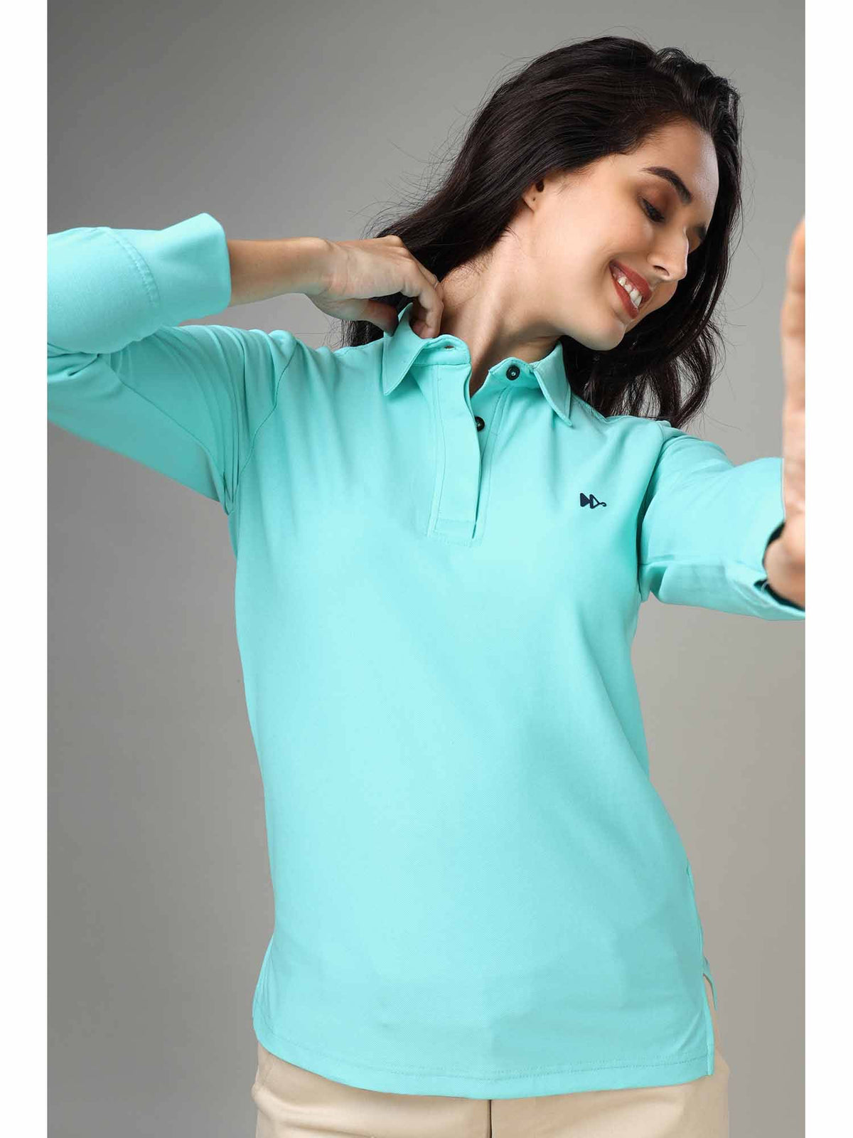 Women's Arctic Blue Long Sleeve Polo T-Shirt | PW43 - view 1