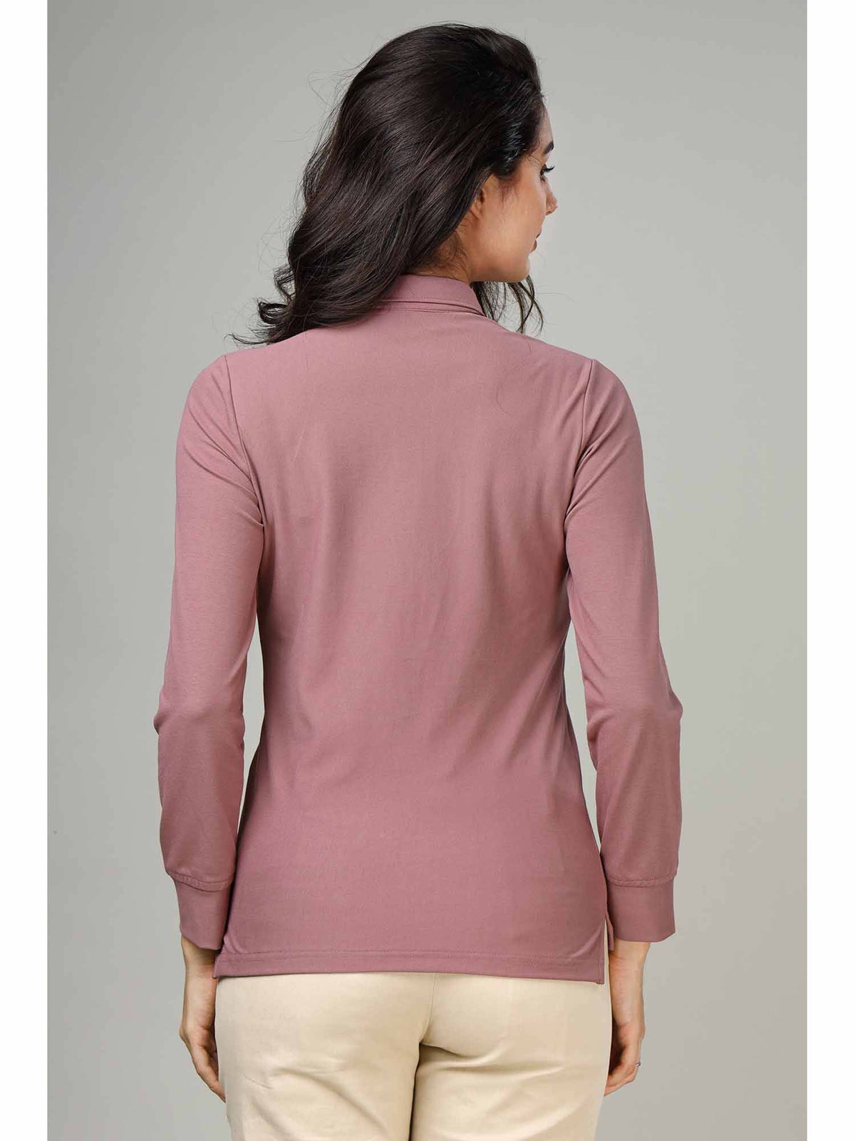 Women's Onion Pink Long Sleeve Polo T-Shirt | PW43 - view 2