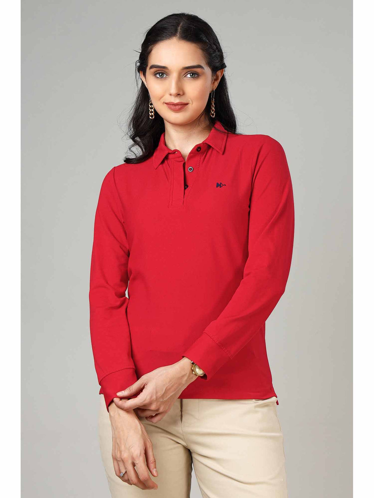Women's Grey Long Sleeve Polo T-Shirt | PW43 - view 9