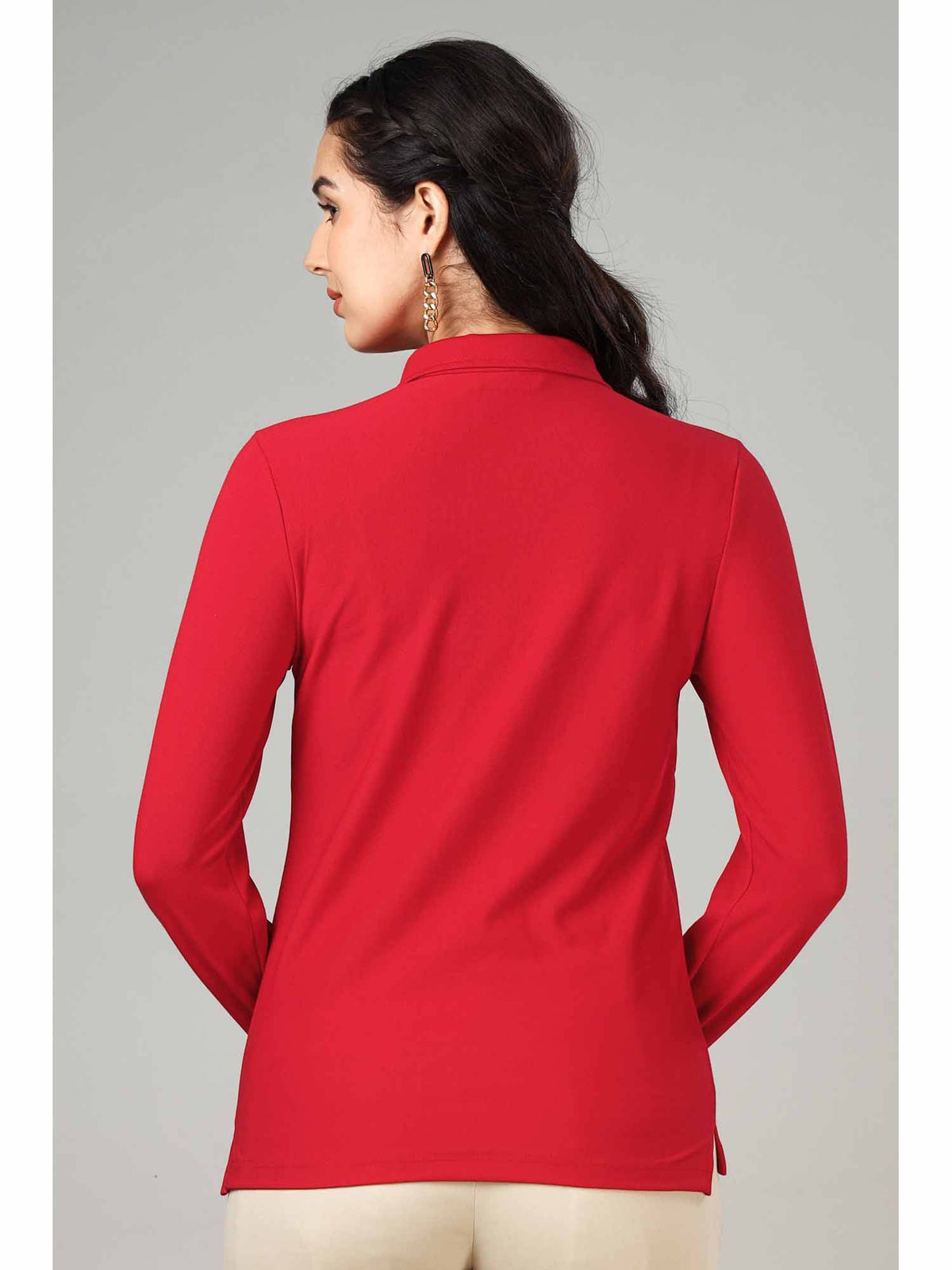 Women's Scarlet Red Long Sleeve Polo T-Shirt | PW43 - view 2