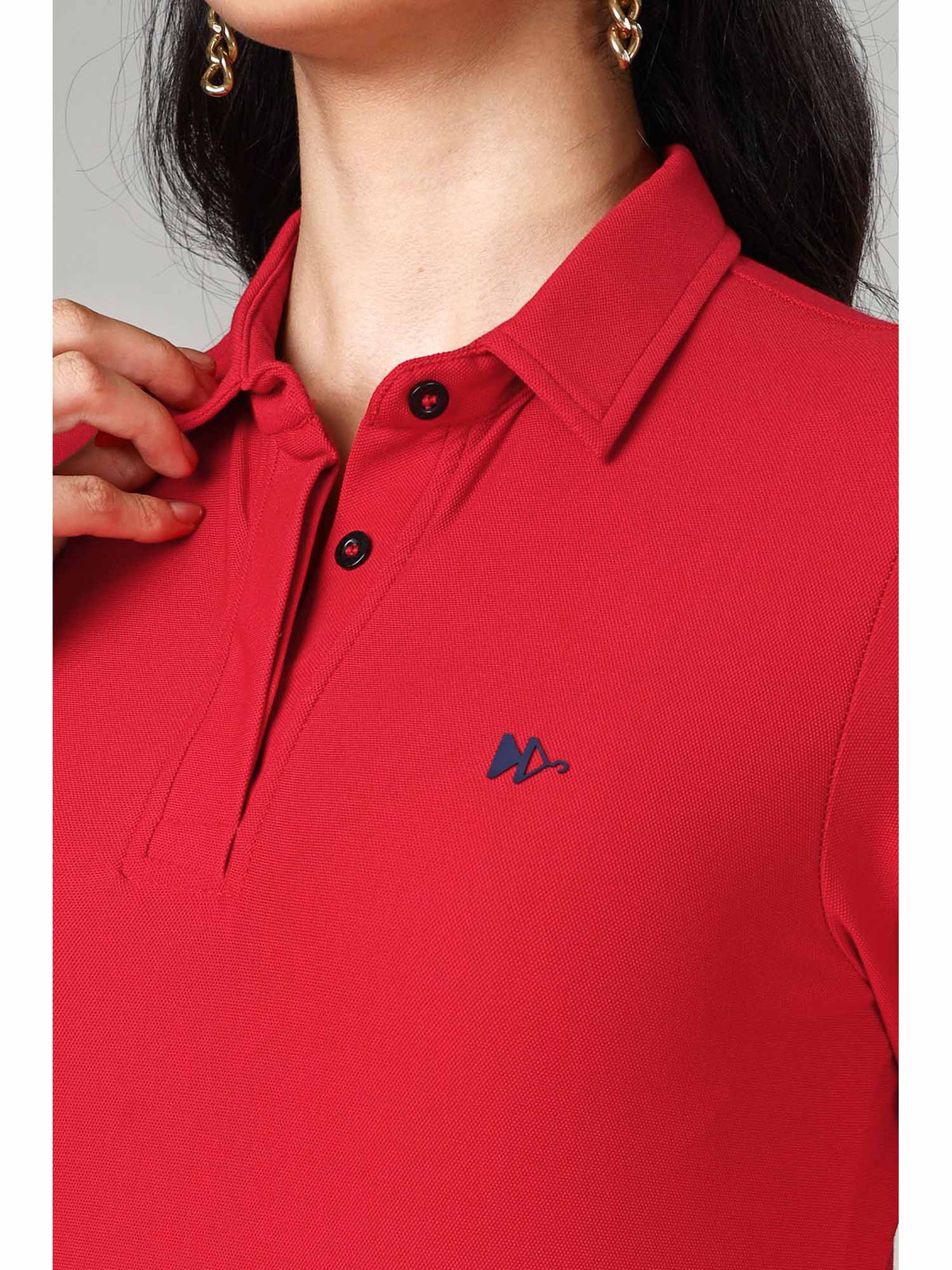 Women's Scarlet Red Long Sleeve Polo T-Shirt | PW43 - view 3