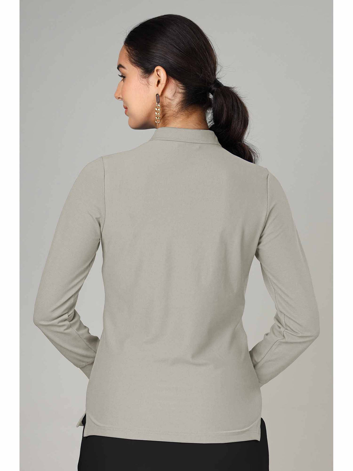 Women's Grey Long Sleeve Polo T-Shirt | PW43 - view 2