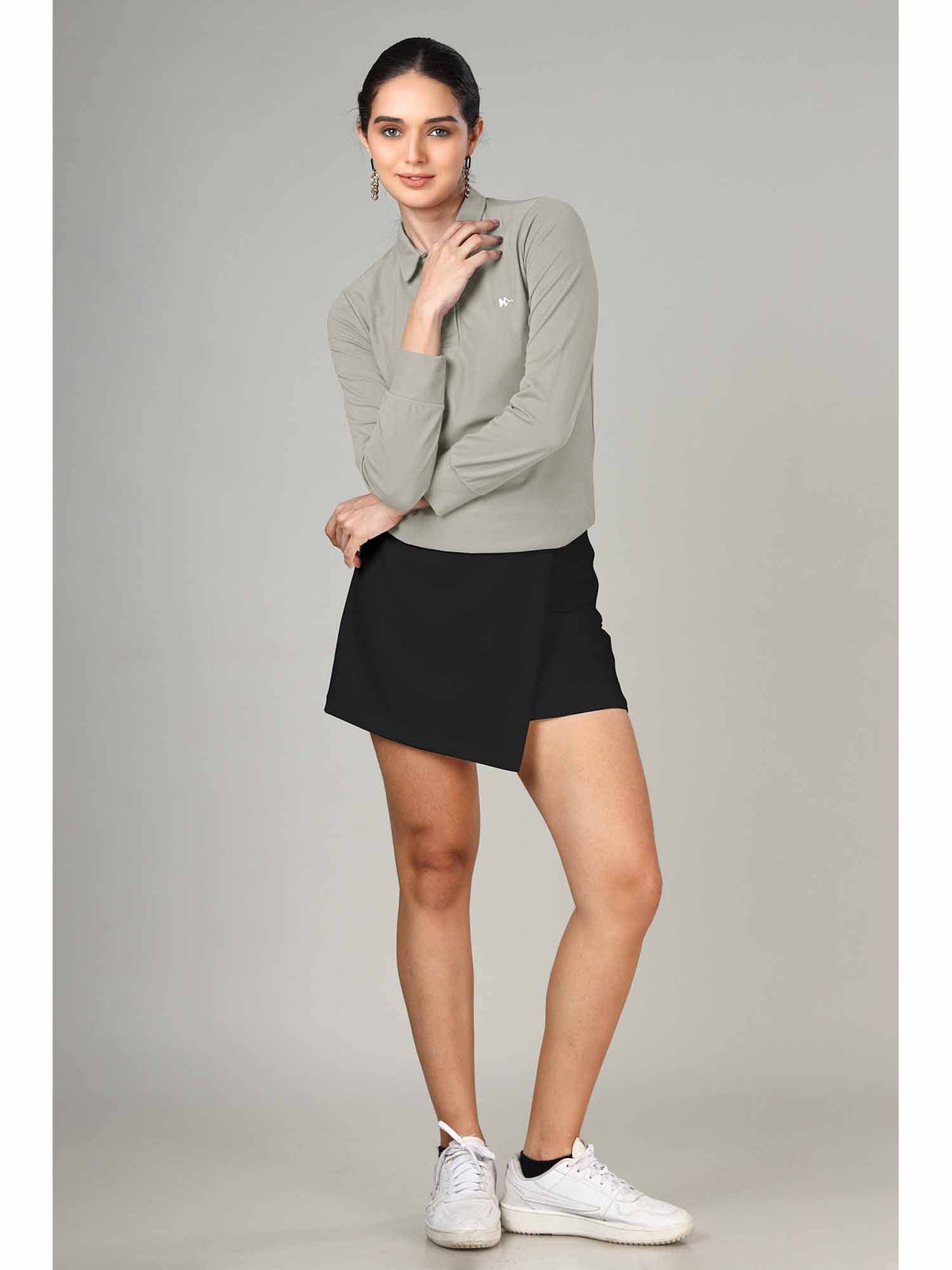 Women's Grey Long Sleeve Polo T-Shirt | PW43 - view 4
