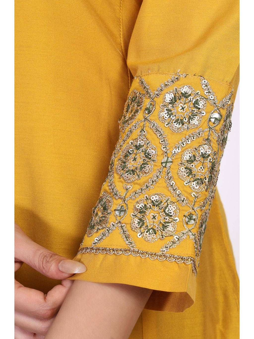 Mustard Embroidered A-Line Rayon Kurta | U3S - view 7