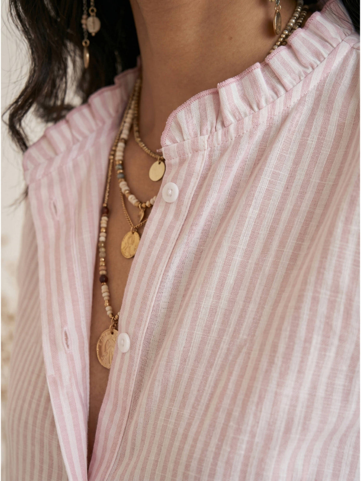 Men Pink Cotton Linen Stripes Shirt | S67 - view 4