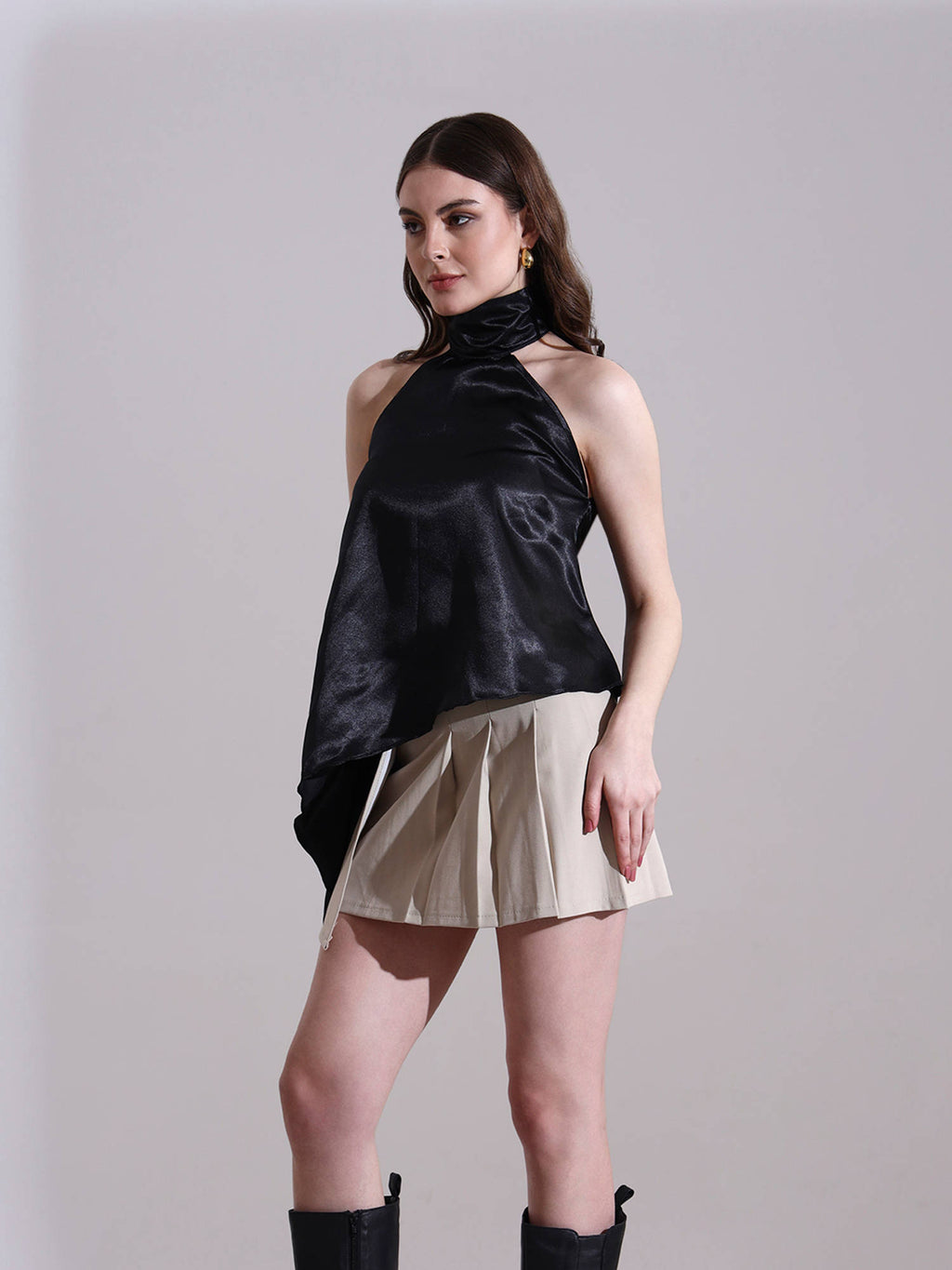 Women Black Satin Solid Top | HT67 - view 4