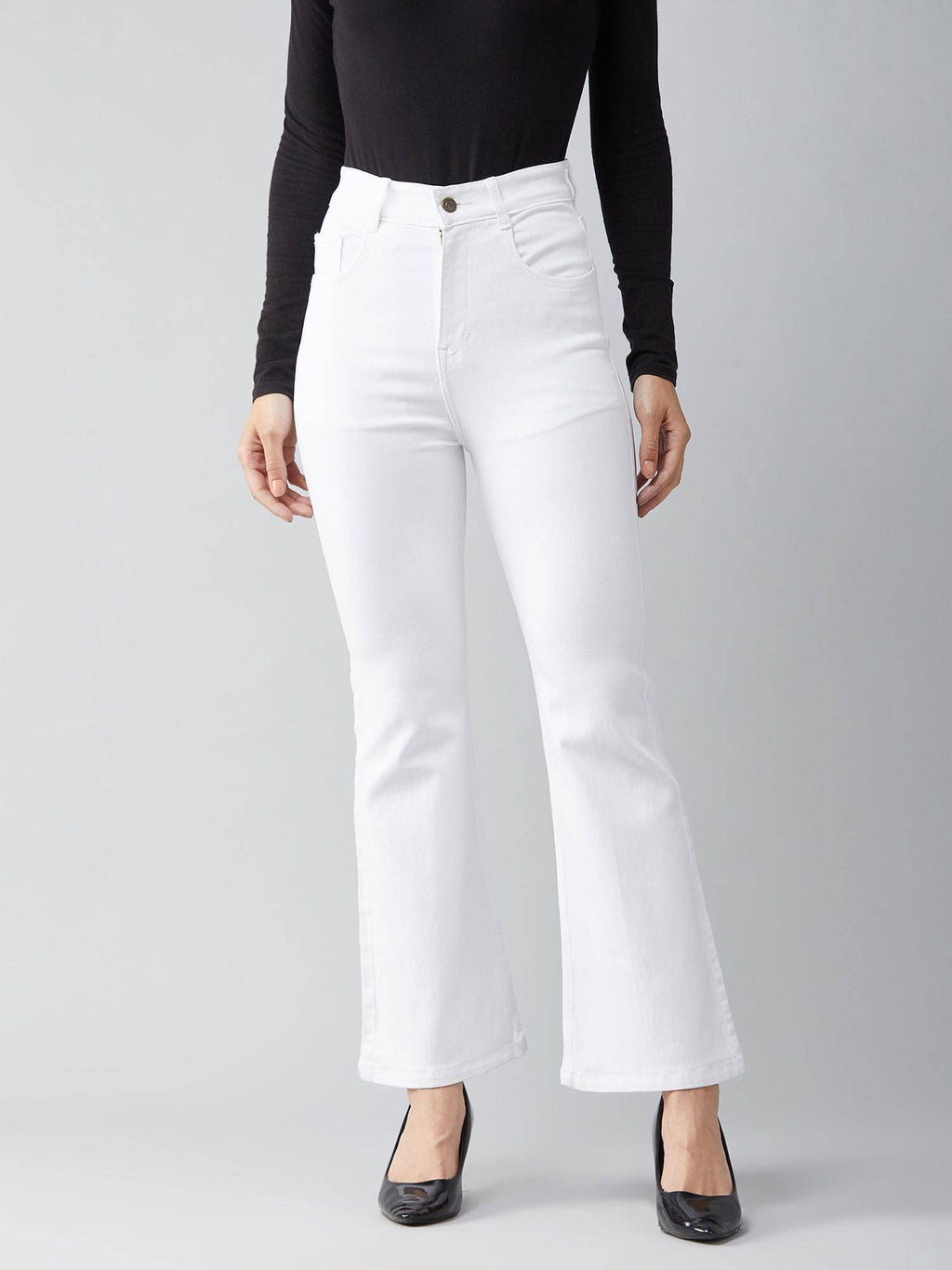 Womens White Bootcut High Rise Clean Look Stretchable Denim Jeans | BT10 - view 3