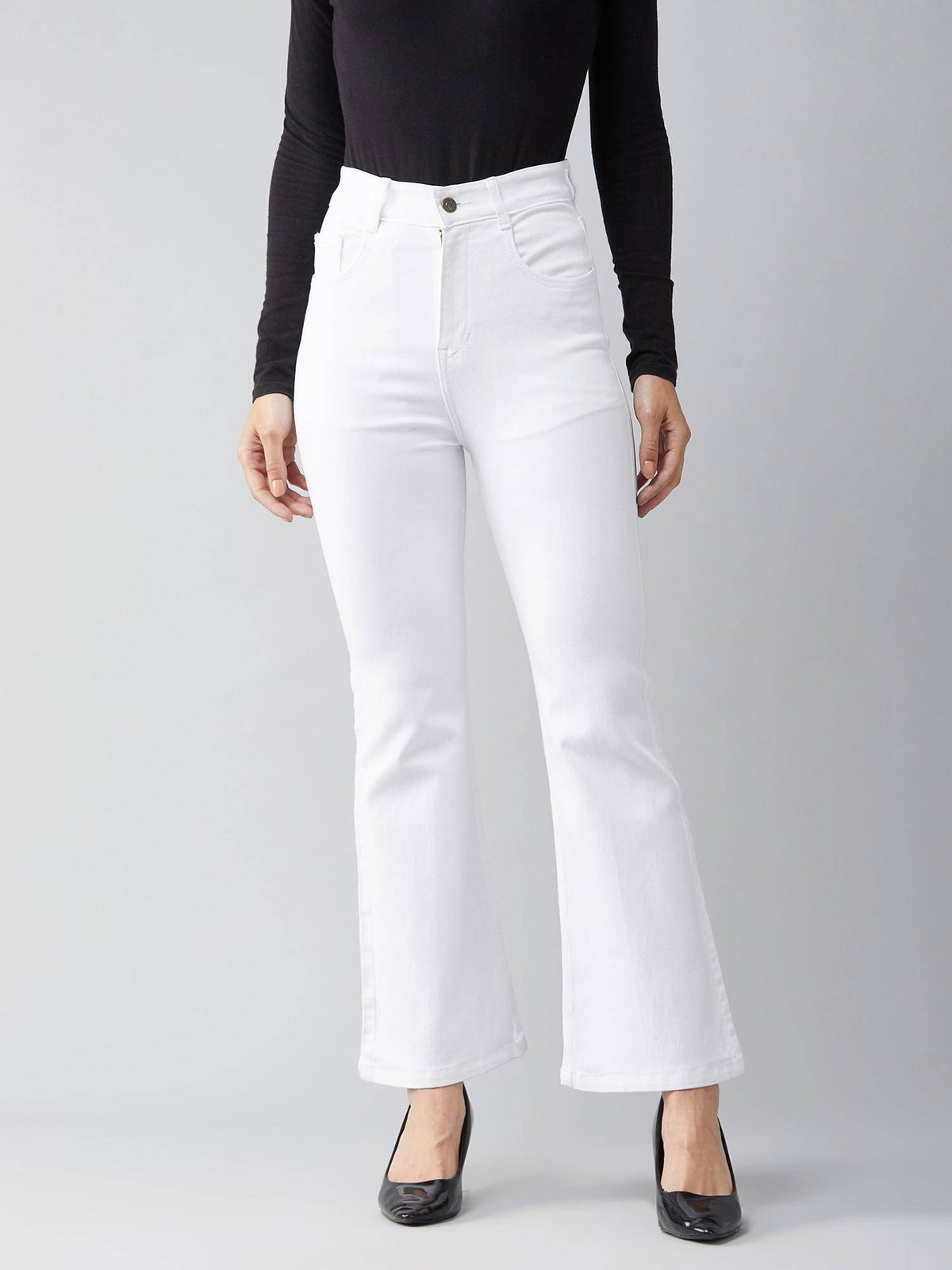 Womens White Bootcut High Rise Clean Look Stretchable Denim Jeans | BT10 - view 3