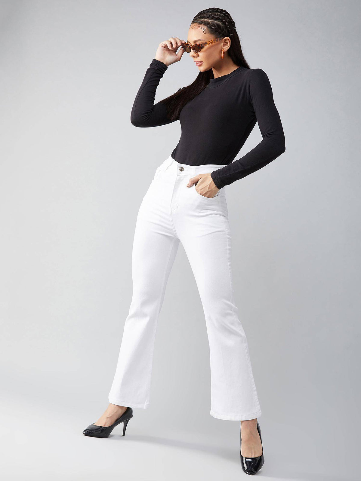 Womens White Bootcut High Rise Clean Look Stretchable Denim Jeans | BT10 - view 6