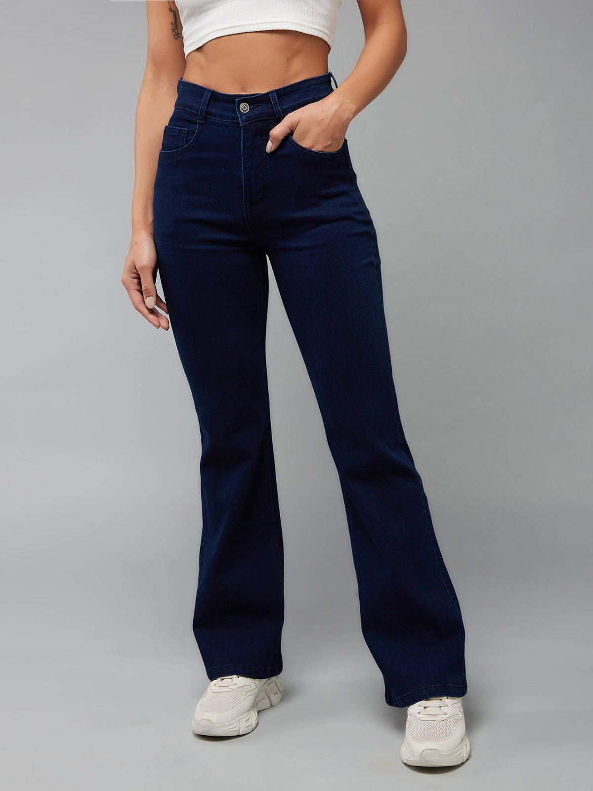 Womens Navy Blue Bootcut High Rise Stretchable Shaping Denim Jeans | BT10 - view 1