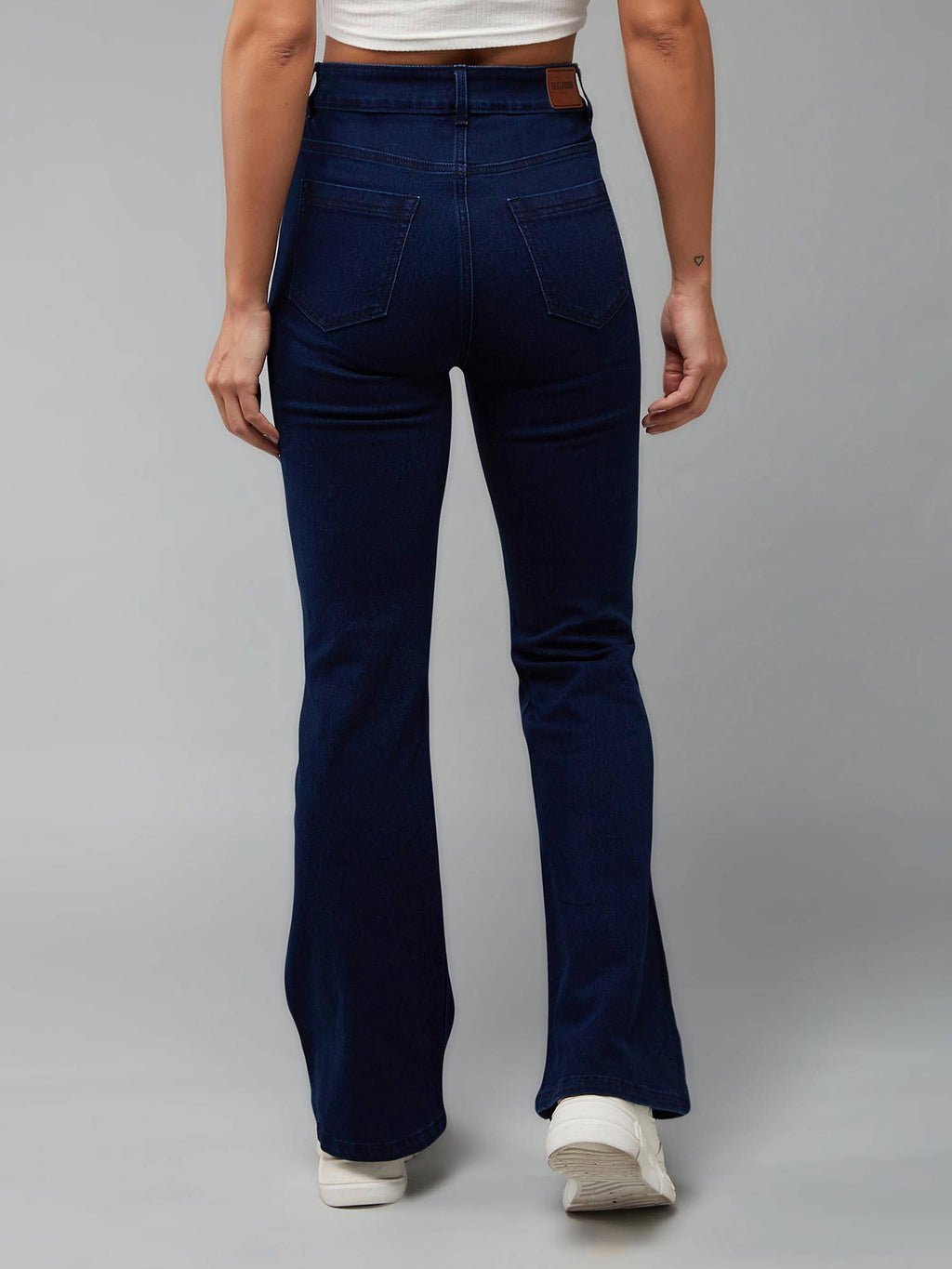 Womens Navy Blue Bootcut High Rise Stretchable Shaping Denim Jeans | BT10 - view 2