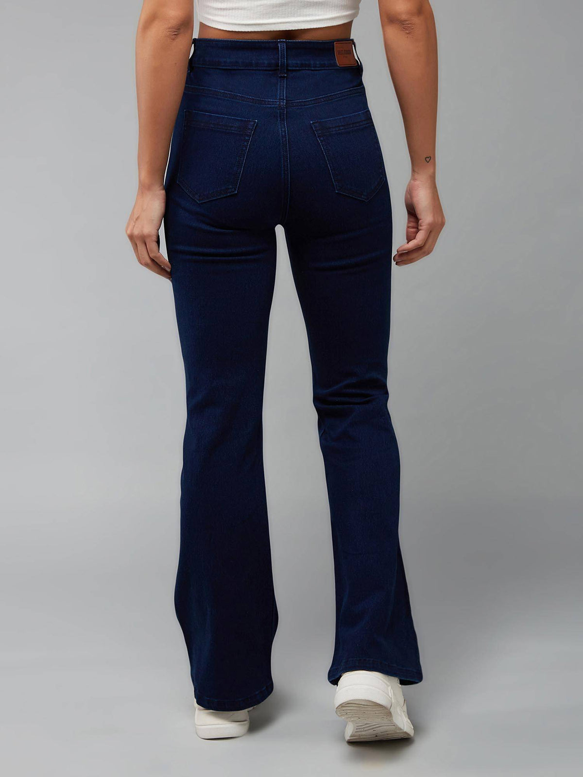 Womens Navy Blue Bootcut High Rise Stretchable Shaping Denim Jeans | BT10 - view 2