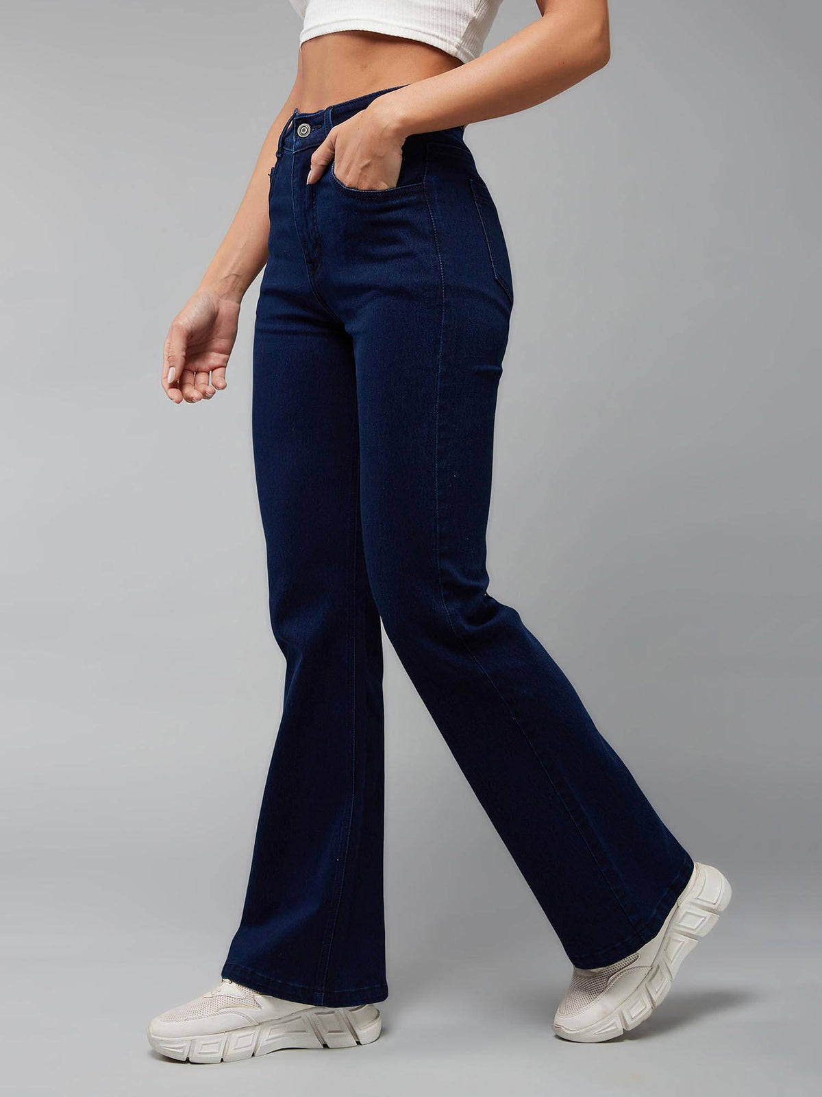Womens Navy Blue Bootcut High Rise Stretchable Shaping Denim Jeans | BT10 - view 4