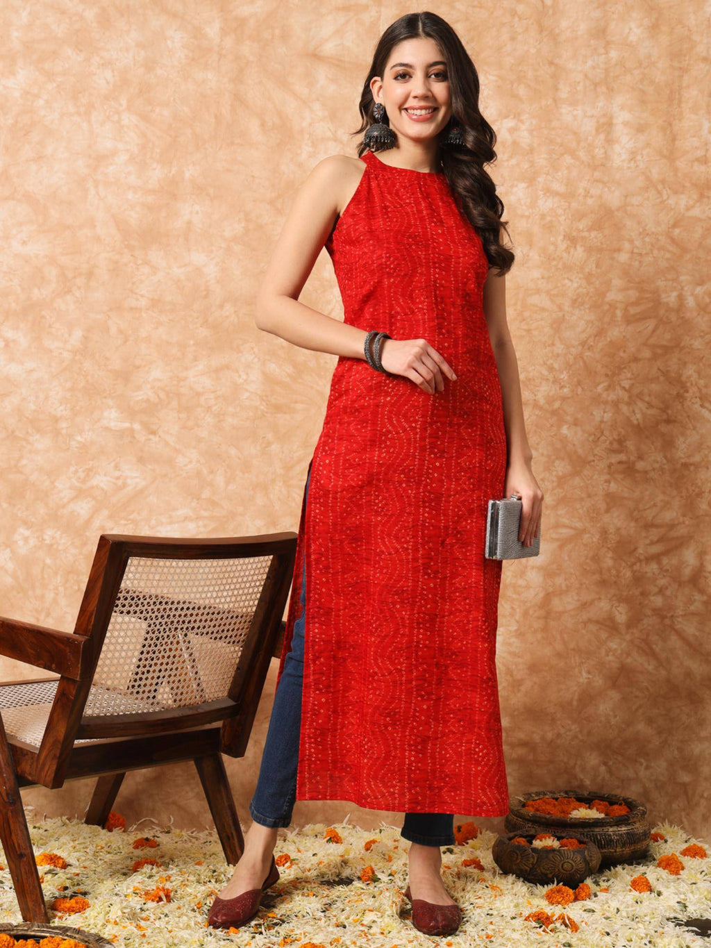 Rani Pink Bandhani Straight Indo Western Kurta | U3S - view 7