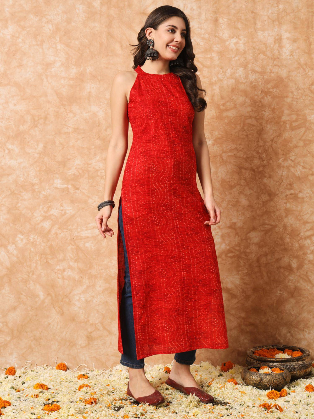 Rani Pink Bandhani Straight Indo Western Kurta | U3S - view 11