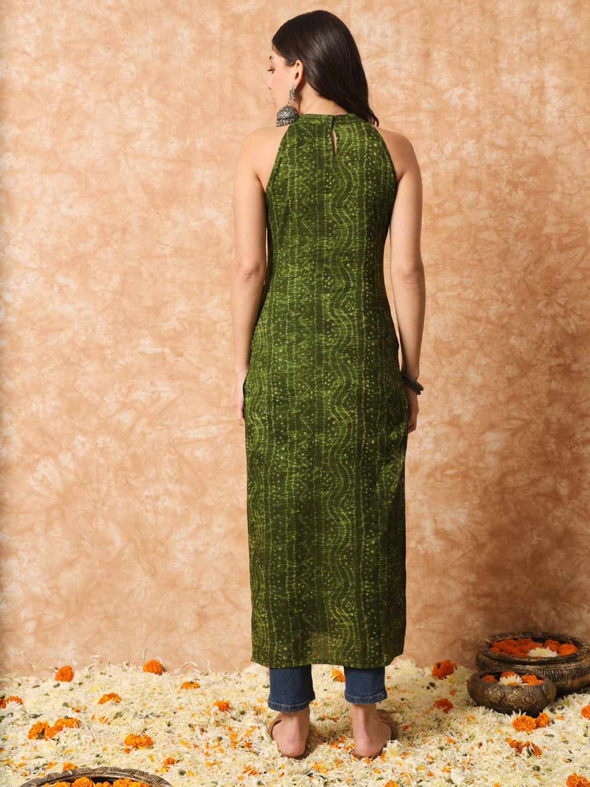 Pine Green Bandhani Straight Indo Western Kurta | FY93 - view 4