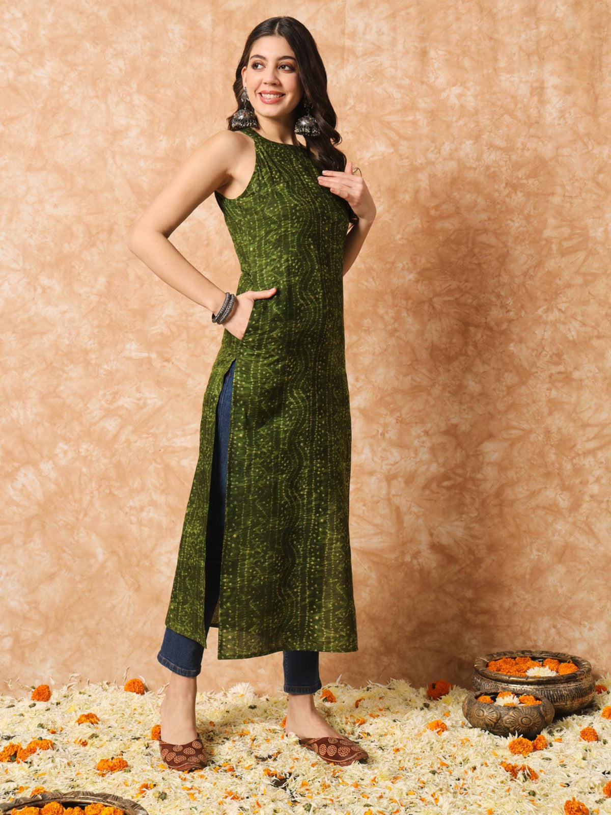 Rani Pink Bandhani Straight Indo Western Kurta | U3S - view 17