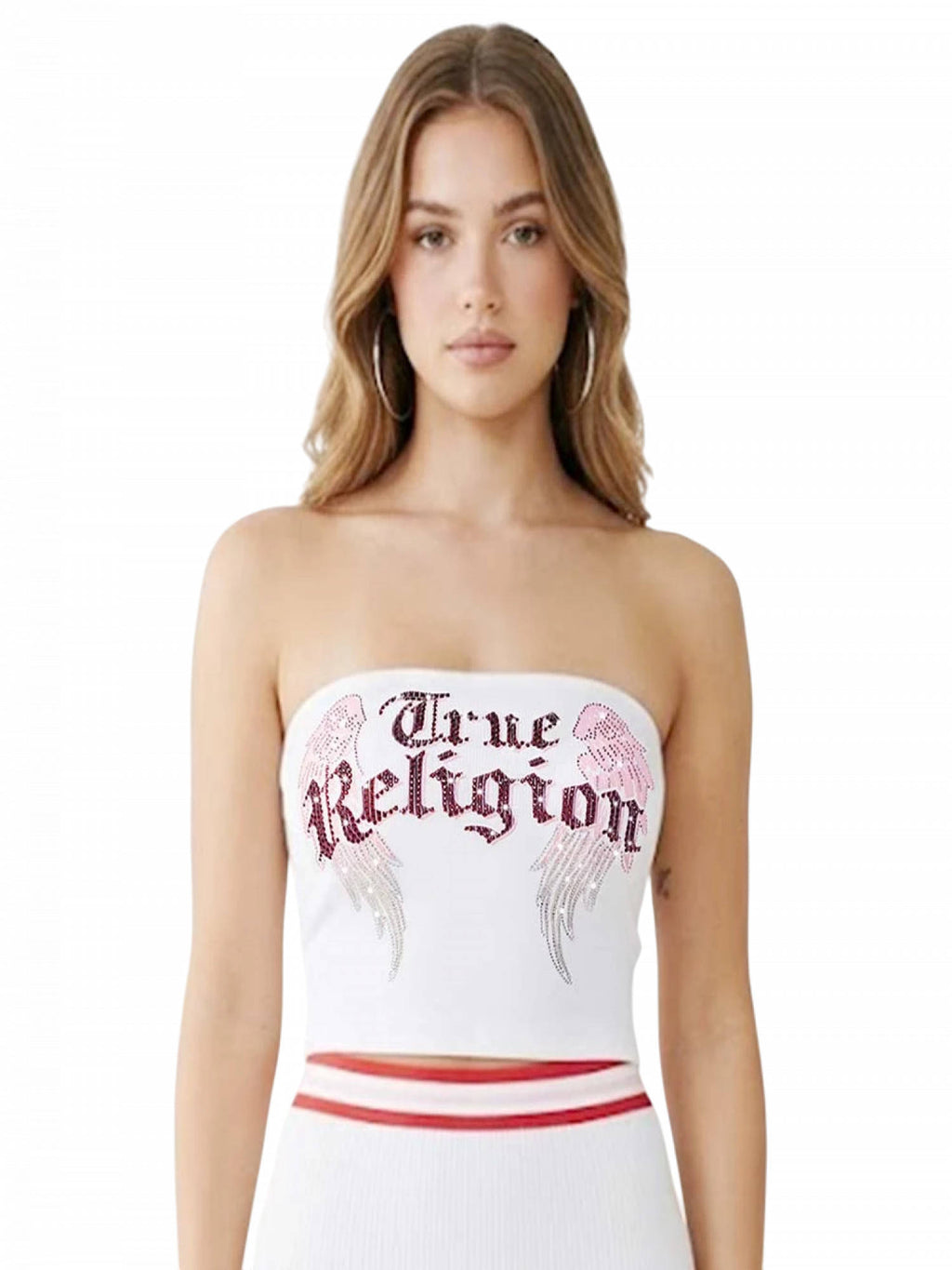 White Embellished Logo Tube Top | TT90 - view 1