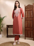 Women Lavender Silk Blend Embroidered Straight Kurta | KDG - view 22