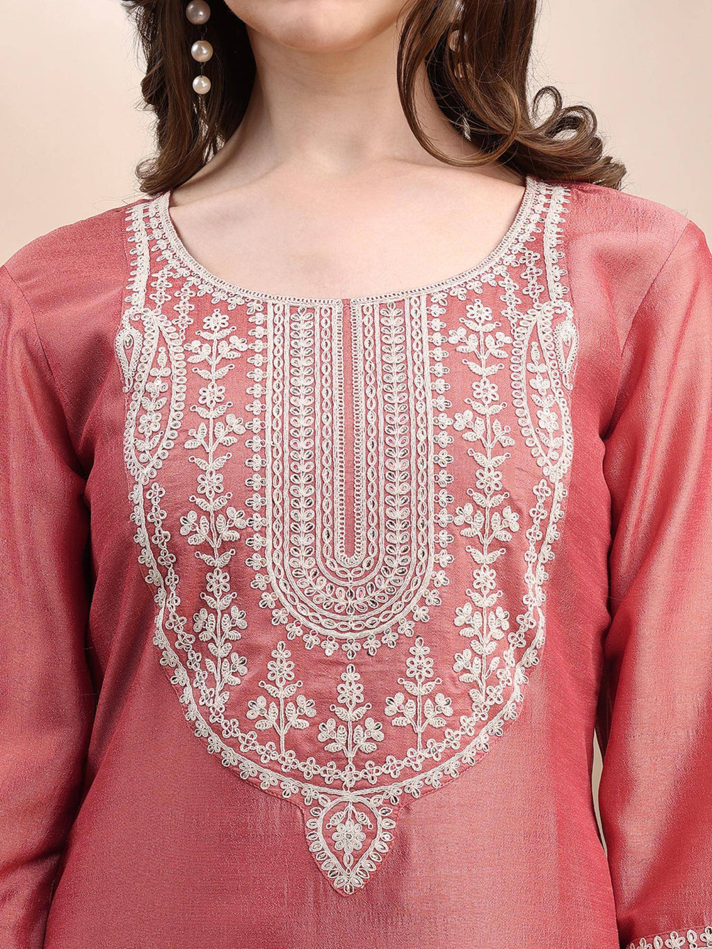 Women Lavender Silk Blend Embroidered Straight Kurta | KDG - view 25