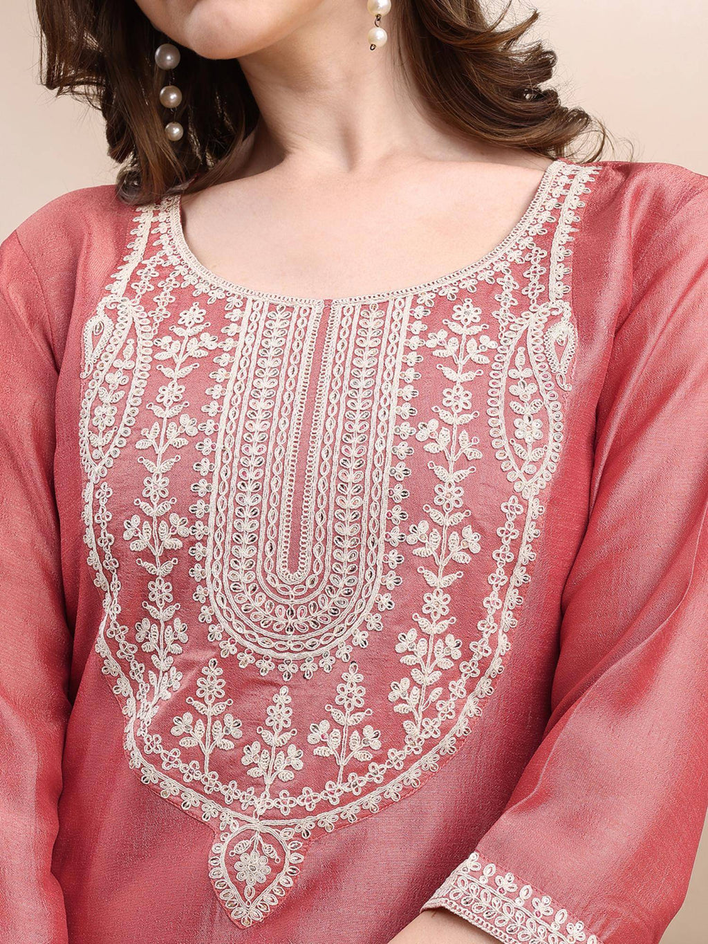 Women Lavender Silk Blend Embroidered Straight Kurta | KDG - view 26
