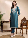 Women Lavender Silk Blend Embroidered Straight Kurta | KDG - view 15