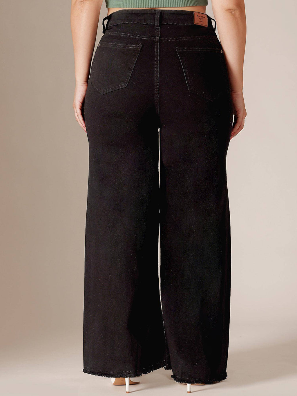Black Denim Wide Leg A+ Curve Collection Plus Size Solid Jeans | WL90 - view 4