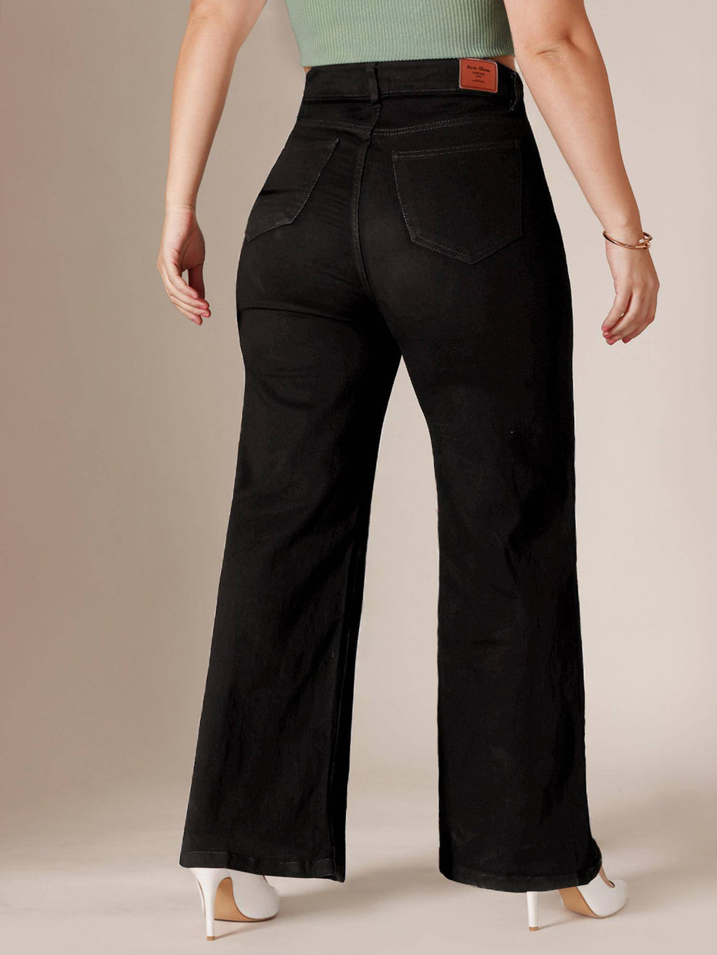Black Denim Wide Leg A+ Curve Collection Plus Size Solid Jeans | BG78 - view 4