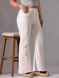 White Denim Wide Leg A+ Curve Collection Plus Size Solid Jeans | WL90 - view 1